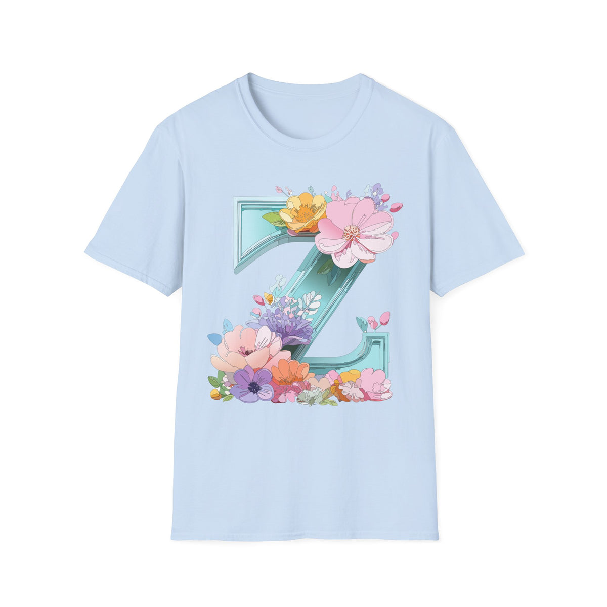 Floral Letter Z T-Shirt | Floral Initial Tee, Monogram Z Shirt