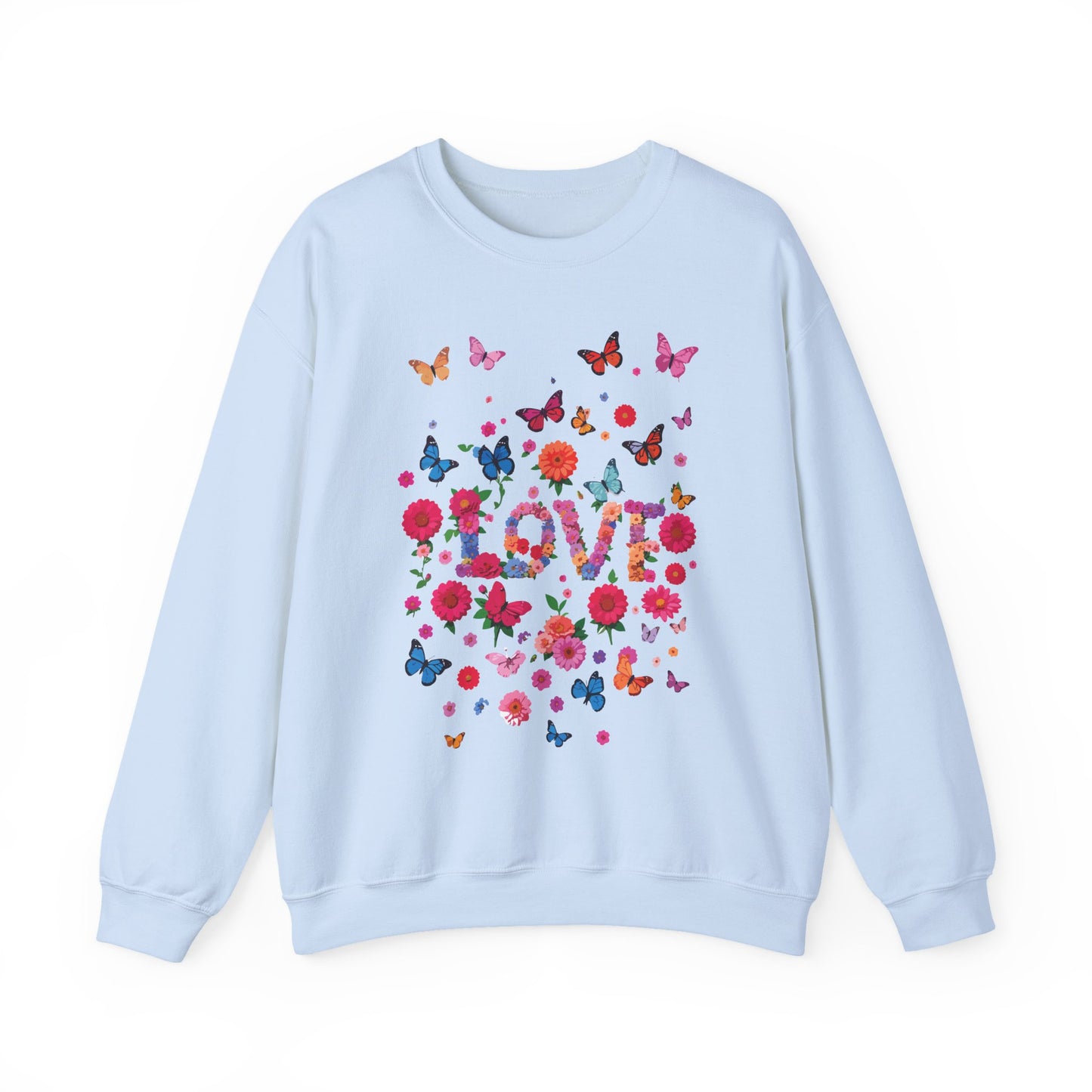 Unisex Floral Love Sweatshirt, Love Floral Sweatshirt, Floral Butterfly Sweatshirt, 50/50 Cotton-Poly Valentine's Day Sweatshirt 07