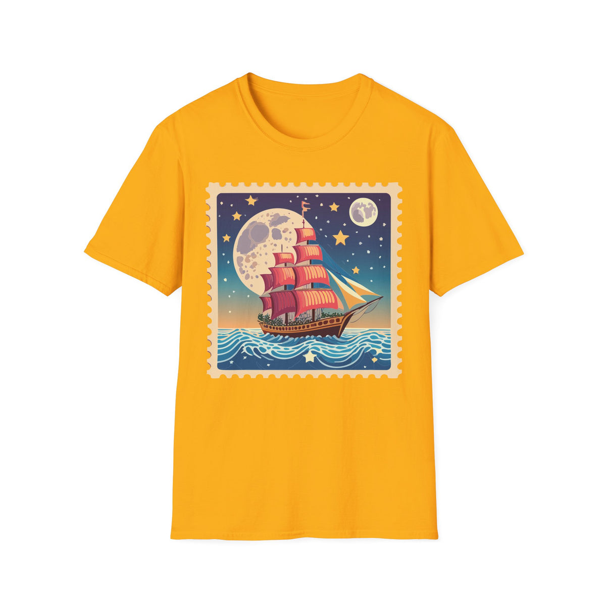 Vintage Sailing Ship Moon Poster T-Shirt | Nautical Ship Illustration