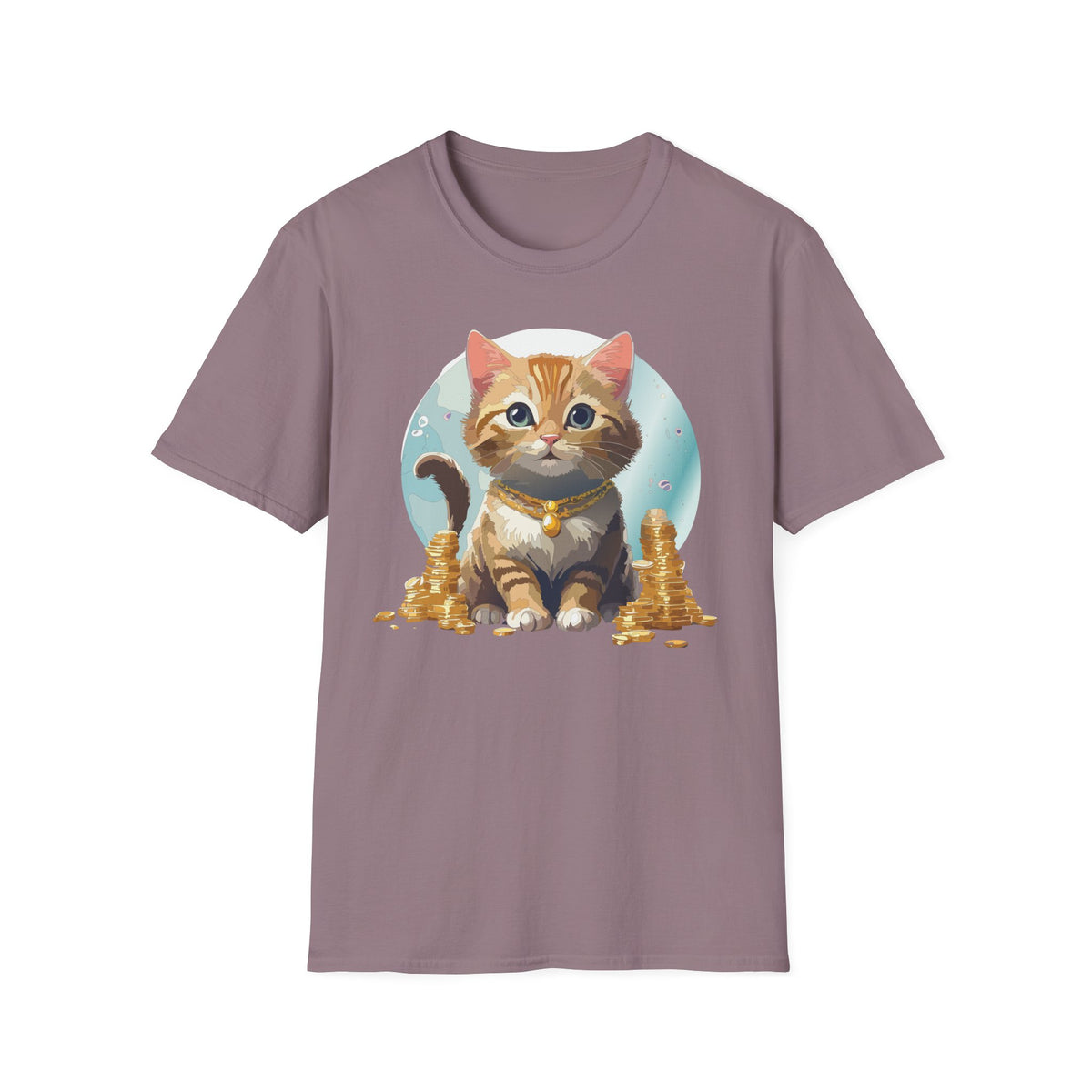 Lucky Cat Illustration T-Shirt | Cute Kitten with Coins
