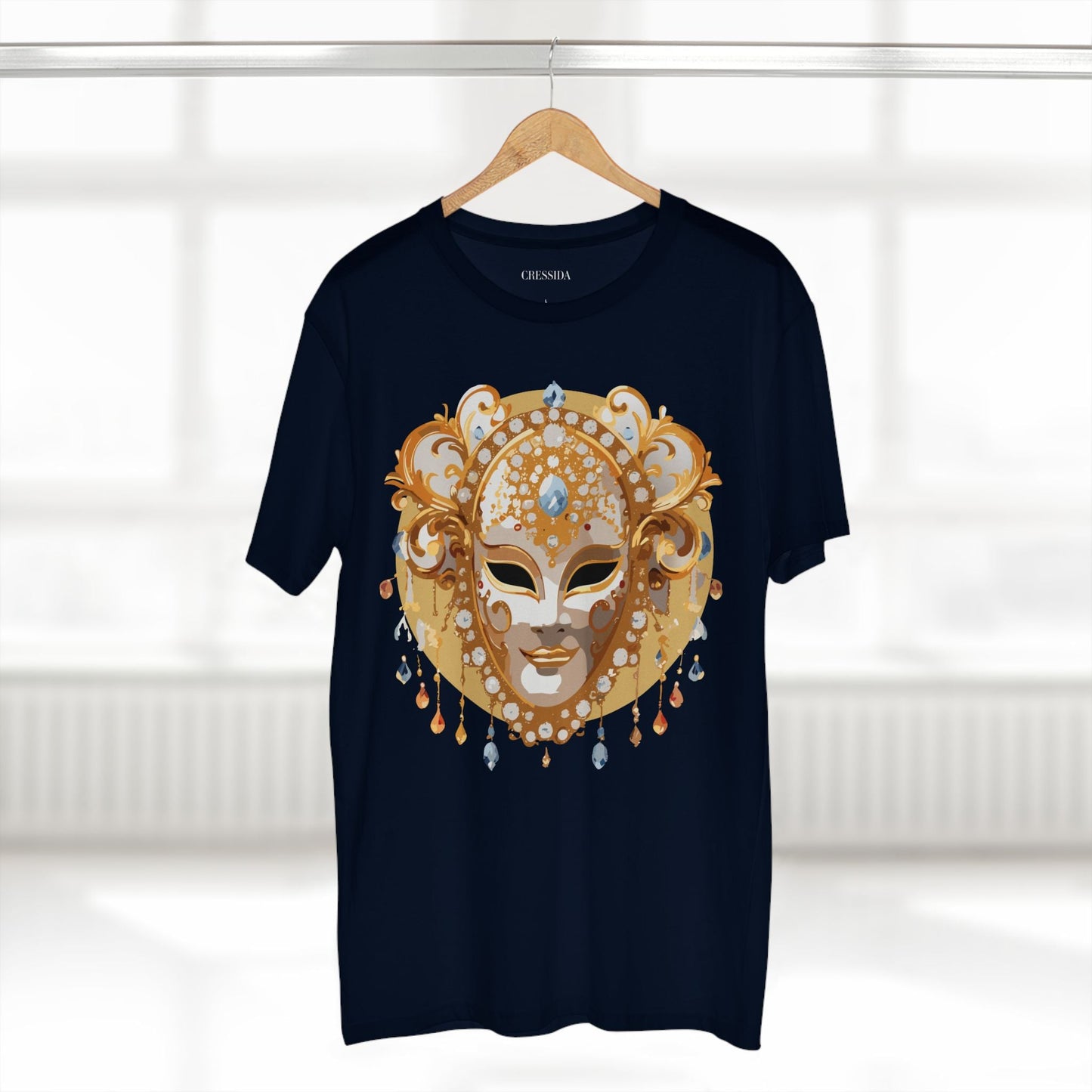 Carnival Mask Graphic T-Shirt Unisex 100 Cotton With Antique Gold Art Design Tee 14