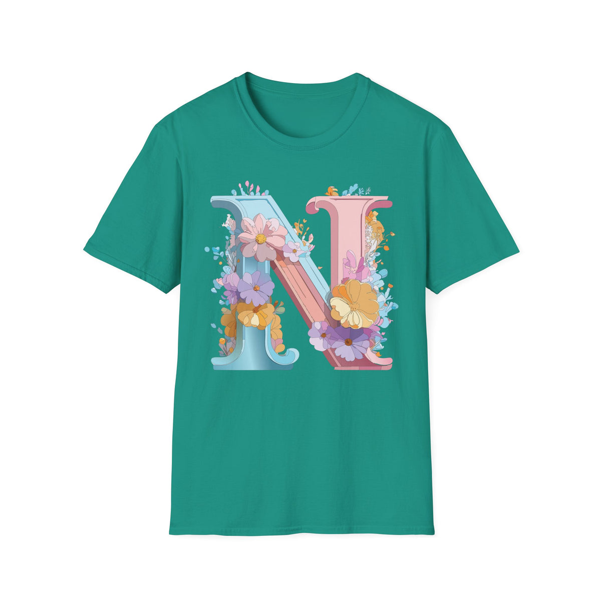 Floral Letter N T-Shirt | Pastel Monogram Initial Tee