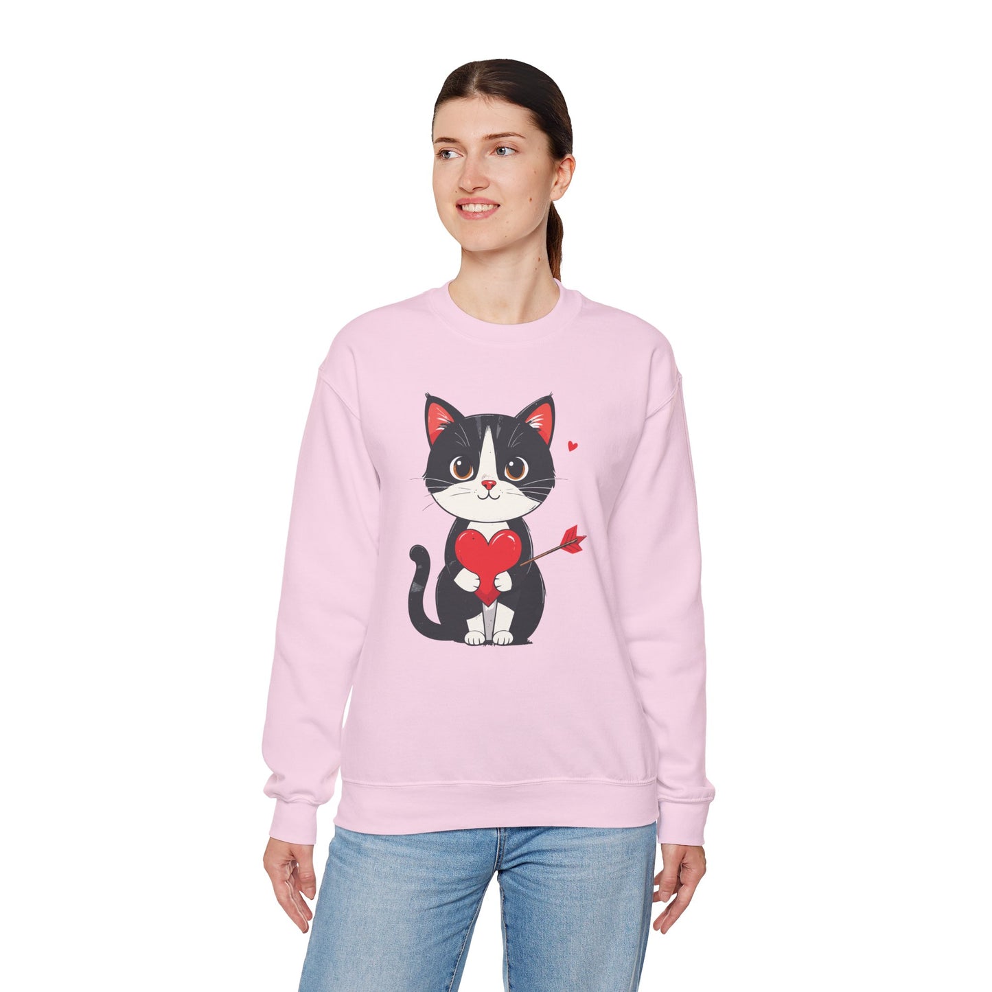 Cat Heart Sweatshirt, Heart Sweatshirt, Cat Sweatshirt, Valentine's Day Sweatshirt, 50/50 Cotton-Poly Animal Sweatshirt 103