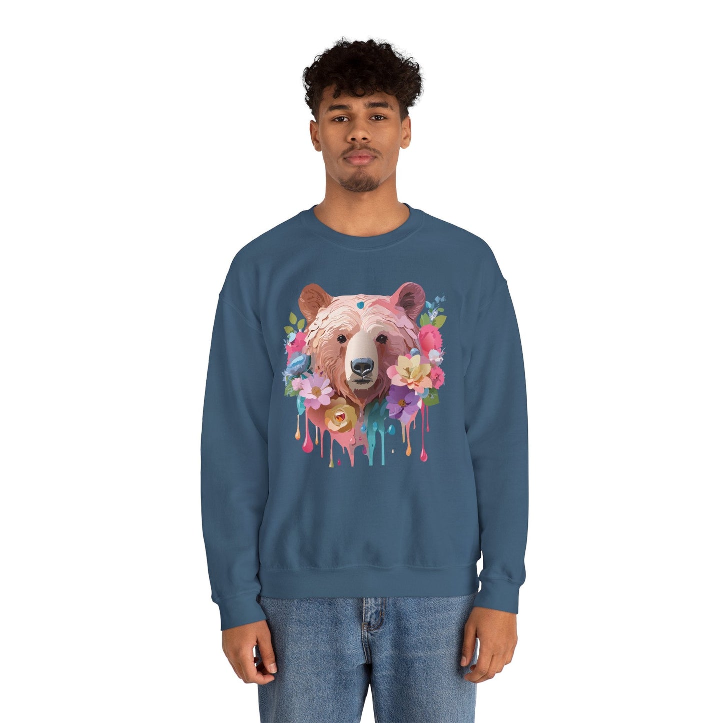 Unisex Floral Bear Sweatshirt Art Design Animals Print Gildan 18000