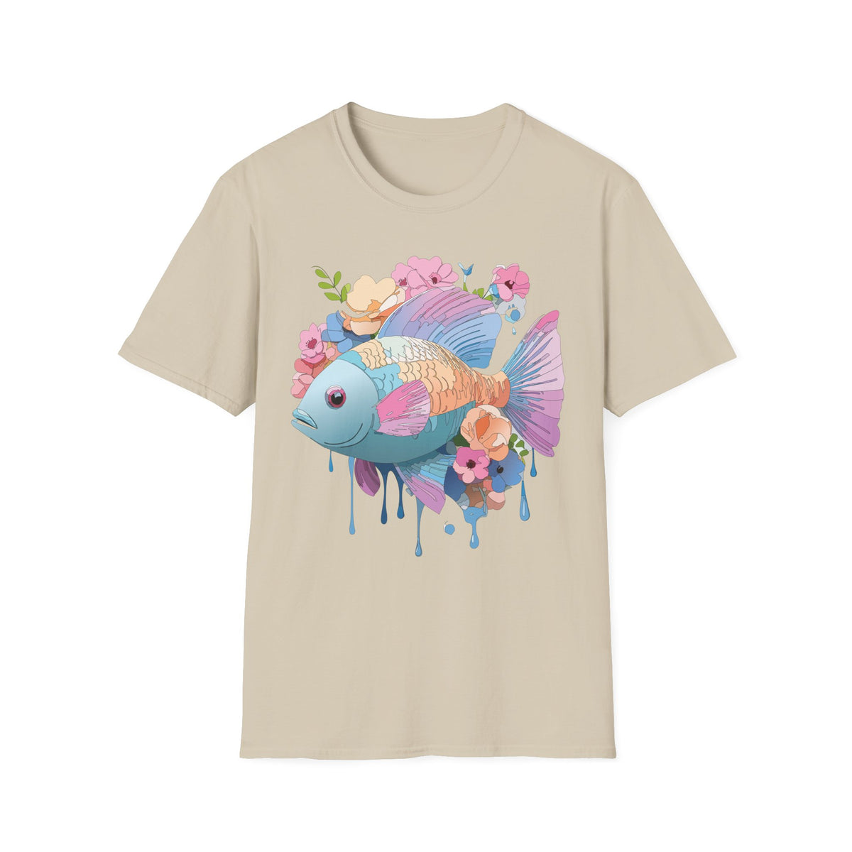 Colorful Koi Fish Floral Illustration T-Shirt | Pastel Watercolor Fish Tee