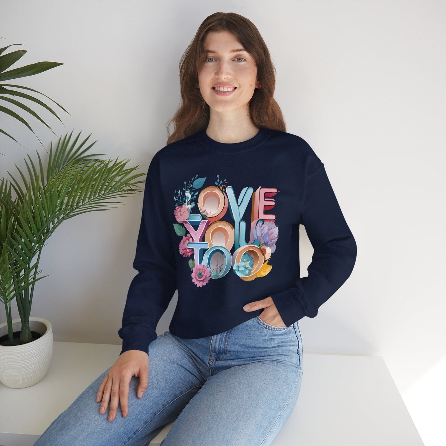 Floral Love Sweatshirt Valentines Day Unisex Crewneck Gildan 18000 Heavy Blend Warm
