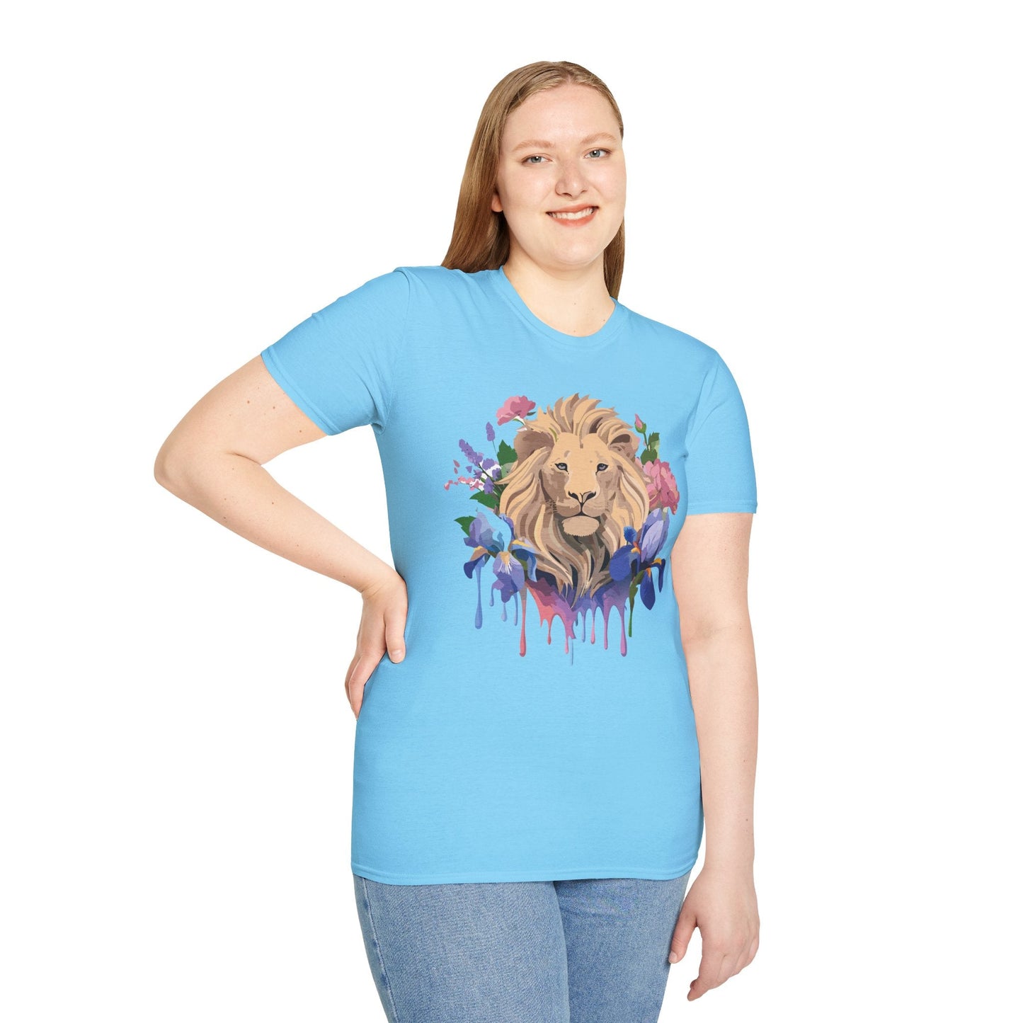 Unisex Softstyle Lion Shirt Floral Lion Tee Animal Print Graphic Tee