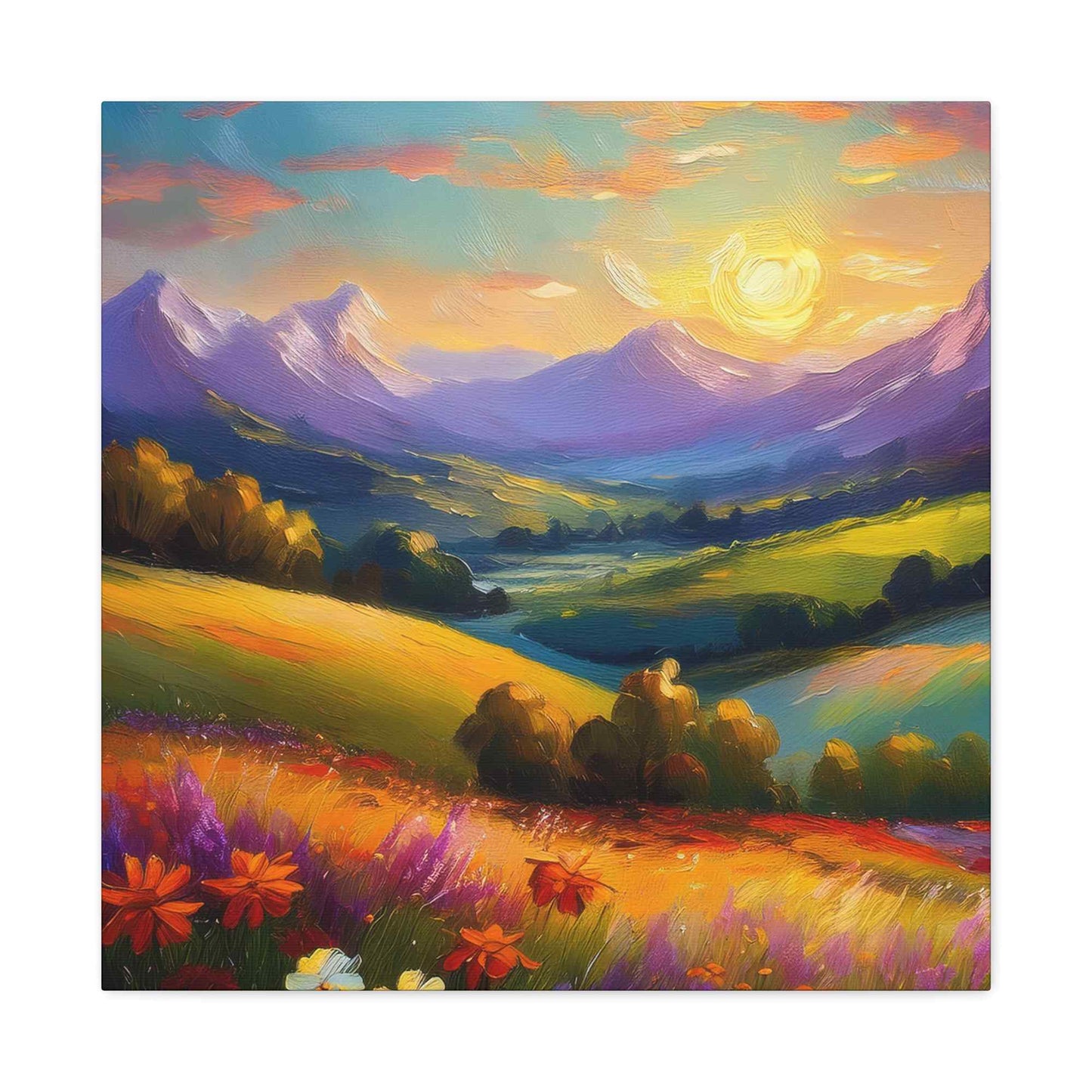 Landscape Print Canvas, Oil Paint Print 20x20, 24x24, 30x30, 32x32, 36x36 Art Design Print Pine-Wood Inner Frame MC-38