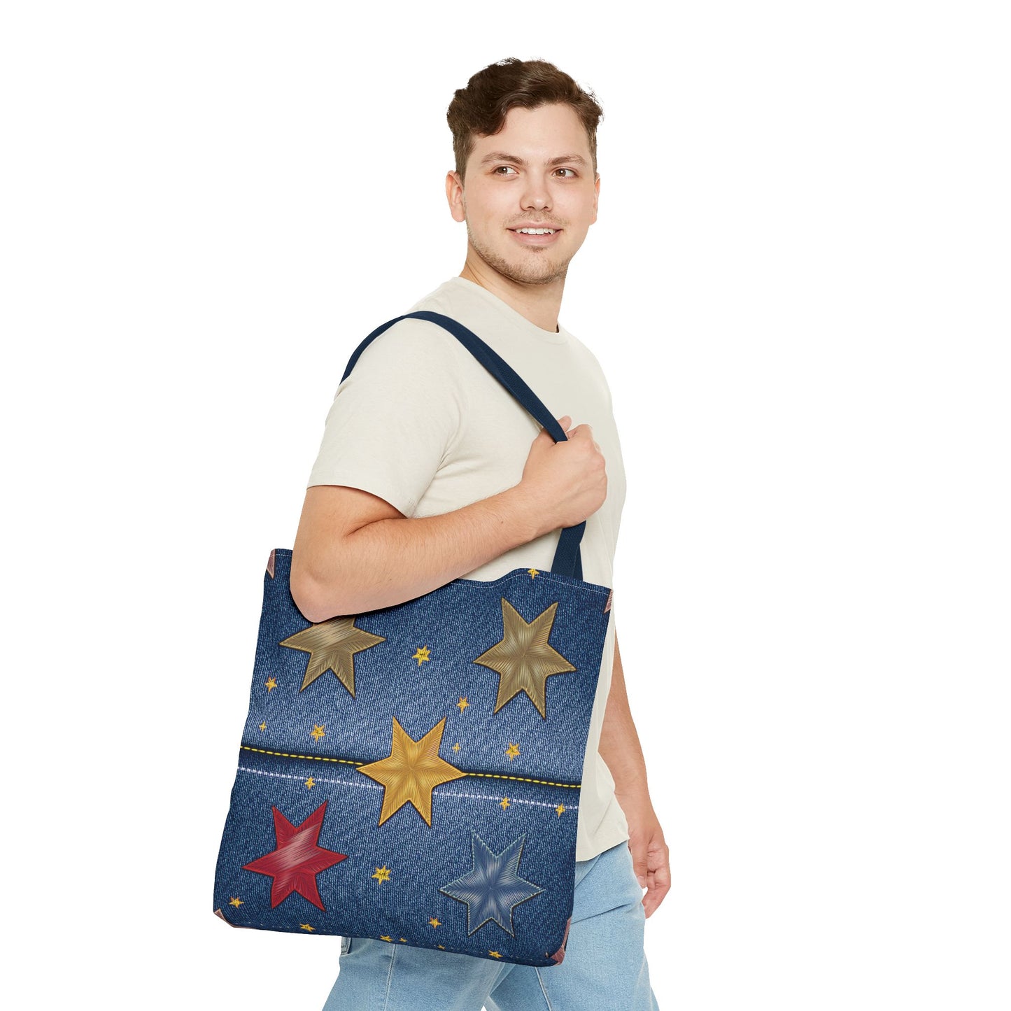 Denim Fabric Imitation Print Unisex Canvas Bag Poly Spun 3 Sizes Tote Bag 181-3