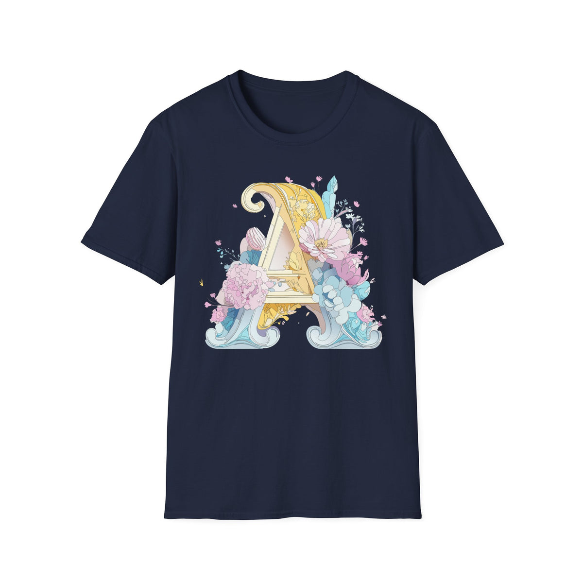 Floral Letter A T-Shirt | Decorative Monogram Initial Tee