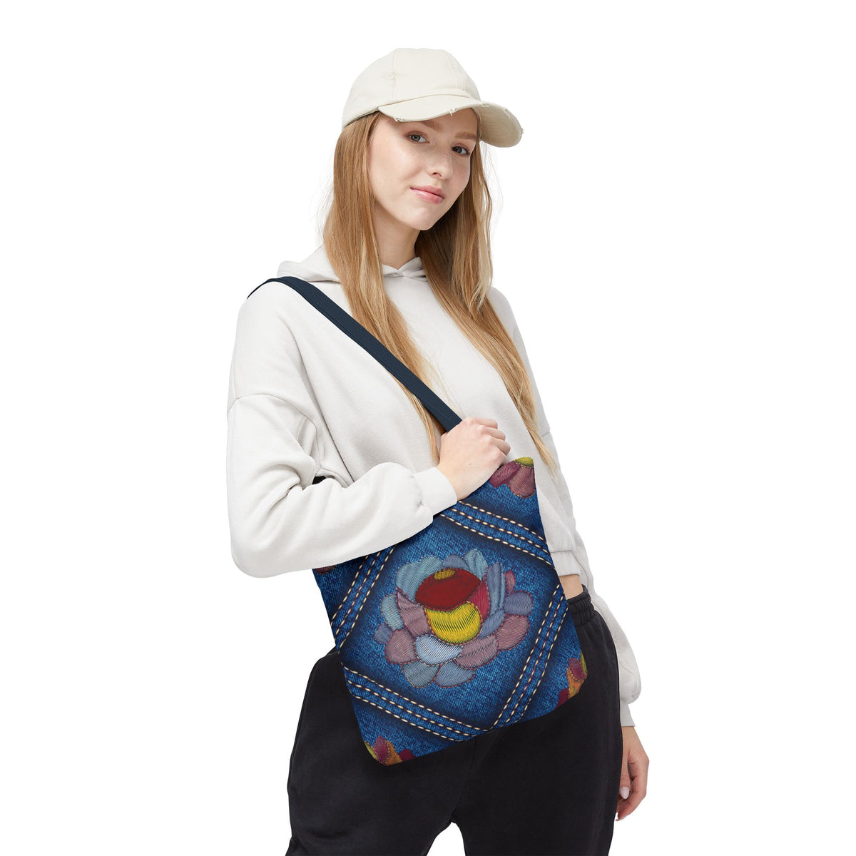 Denim Fabric Imitation Print Unisex Canvas Bag Poly Spun 3 Sizes Tote Bag 159-12
