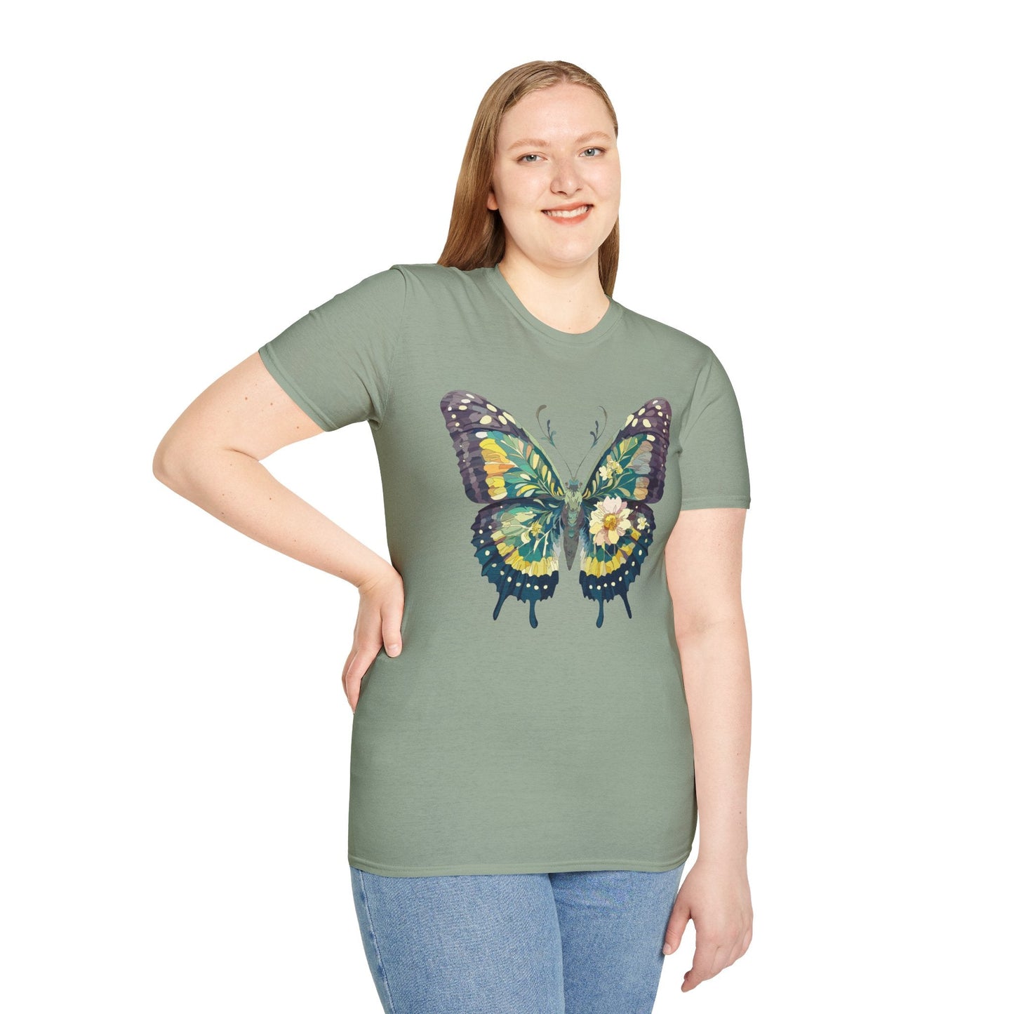 Butterfly Shirt Unisex Monarch Print T Shirt Gildan Softstyle 64000 Lightweight Tee