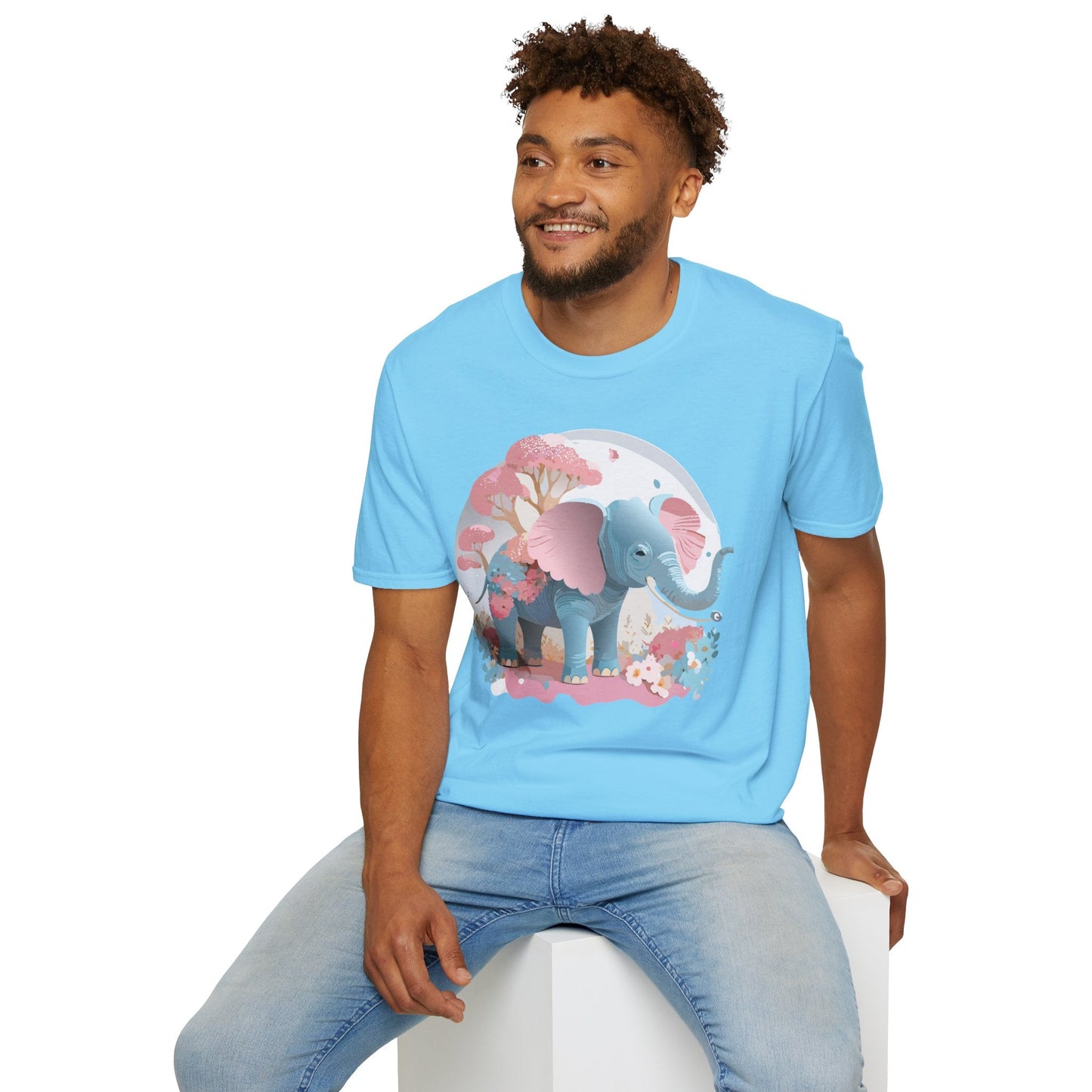 Unisex Elephant Graphic Tee Gildan Softstyle 64000 100 Percent Ring Spun Cotton Fabric