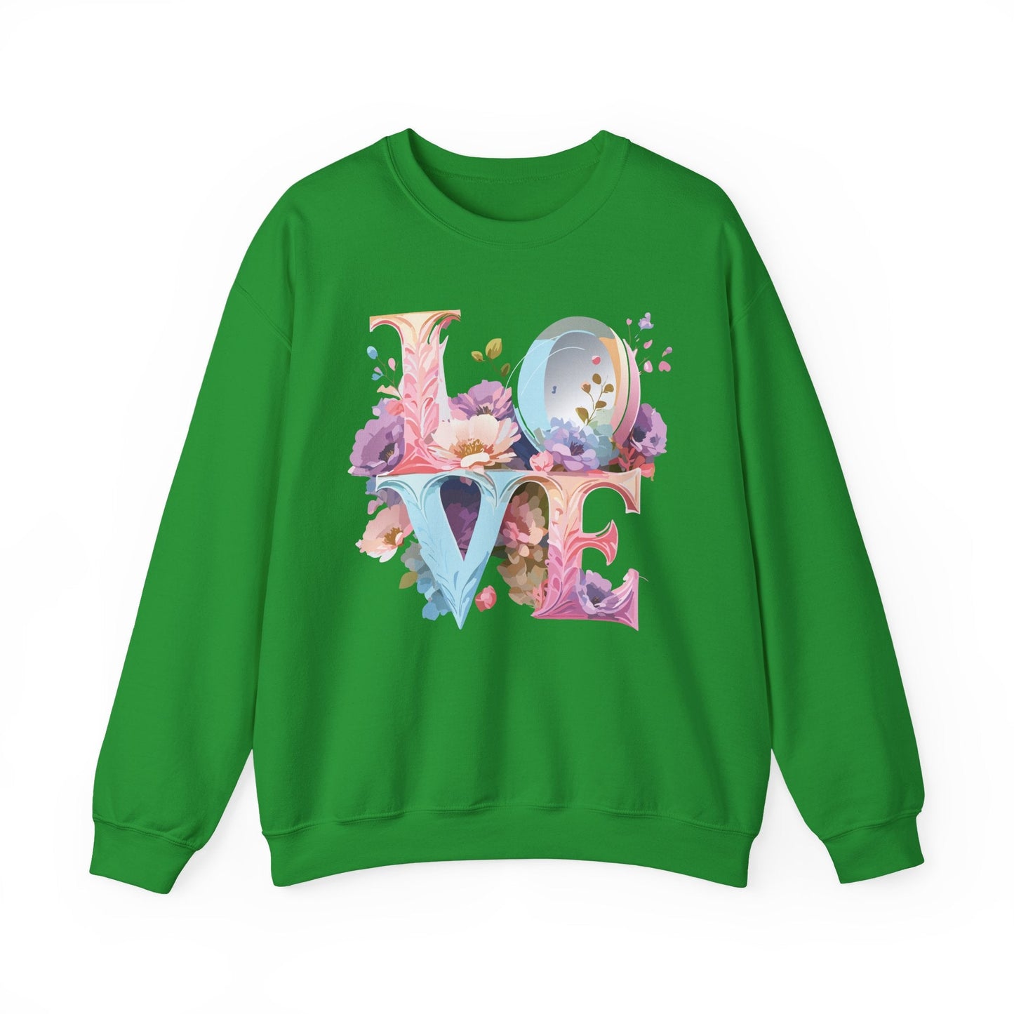 Floral Love Sweatshirt Unisex Crewneck Fifty Fifty Cotton Polyester Valentine Gift