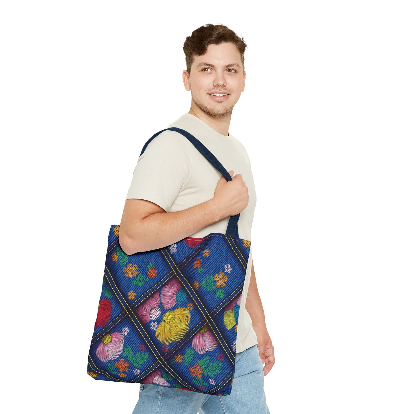 Denim Fabric Imitation Print Unisex Canvas Bag Poly Spun 3 Sizes Tote Bag 132