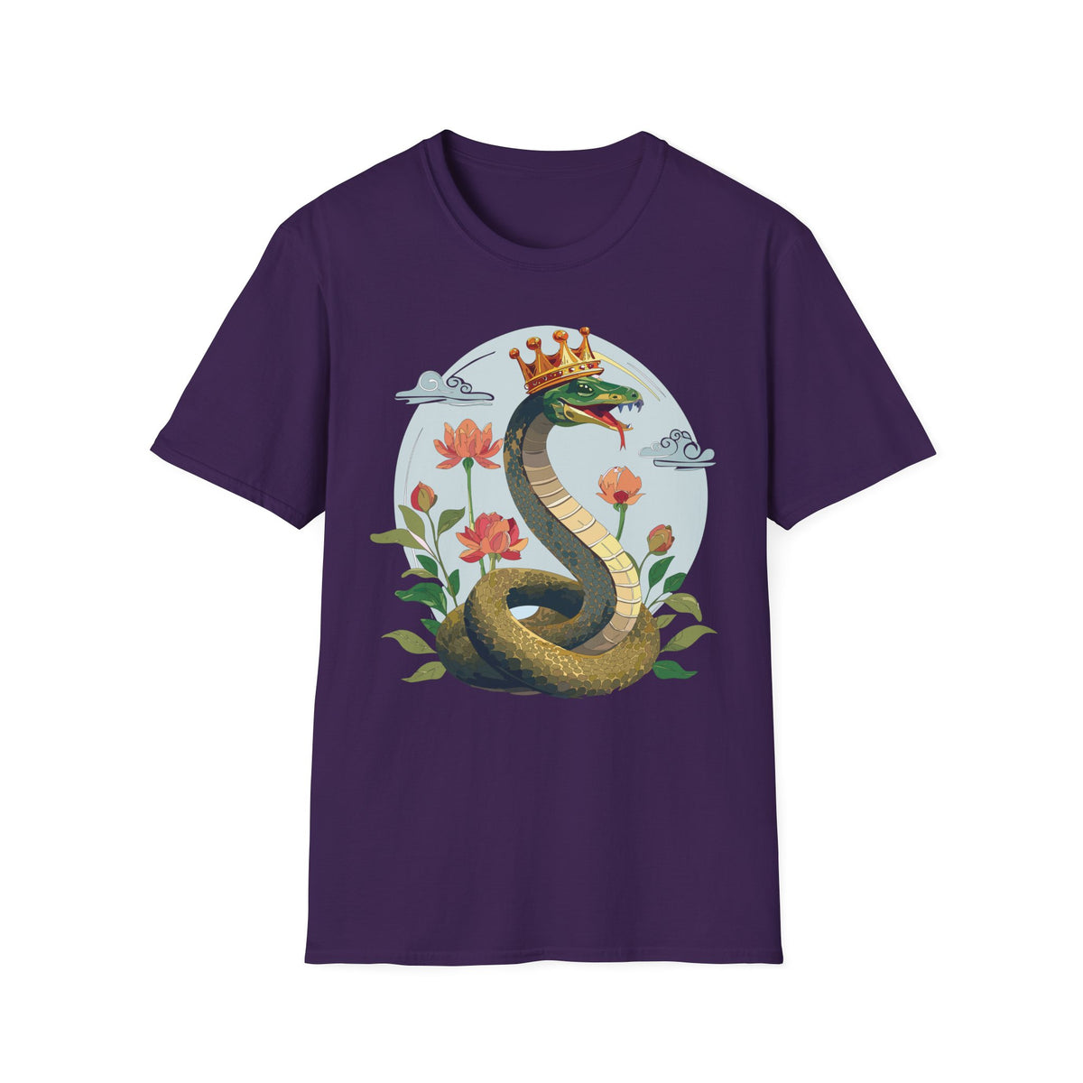 Crowned Snake Tee | Regal Serpent Floral Illustration T-Shirt