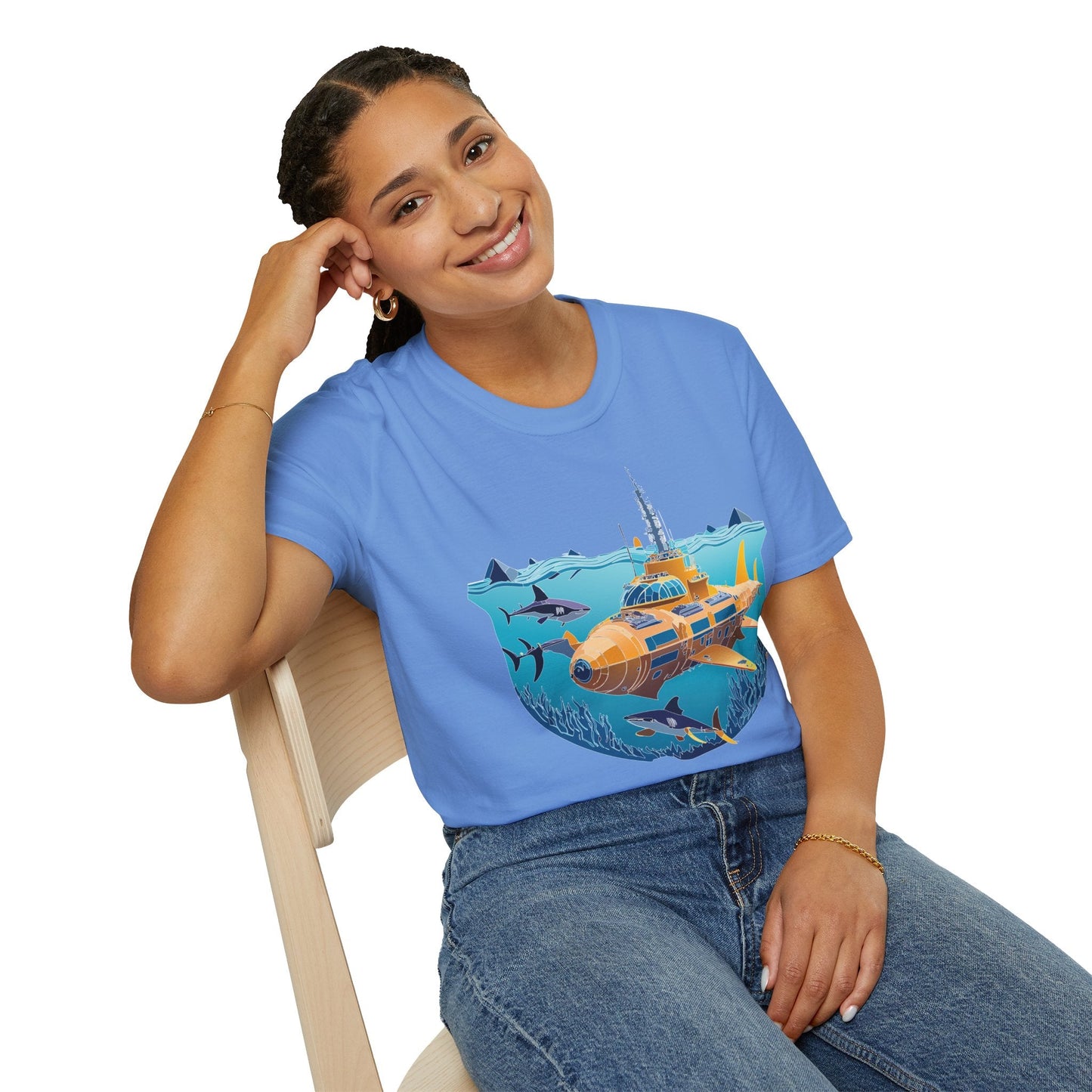Ocean Tee Shirt Unisex Gildan Softstyle 64000 Ocean Theme Tee With U Boat Design