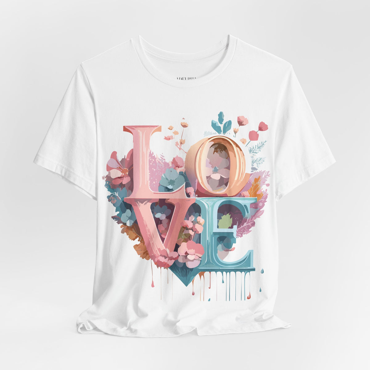Valentine's Day Graphic Unisex Cotton Bella+Canvas Tee with Floral Art Design d104