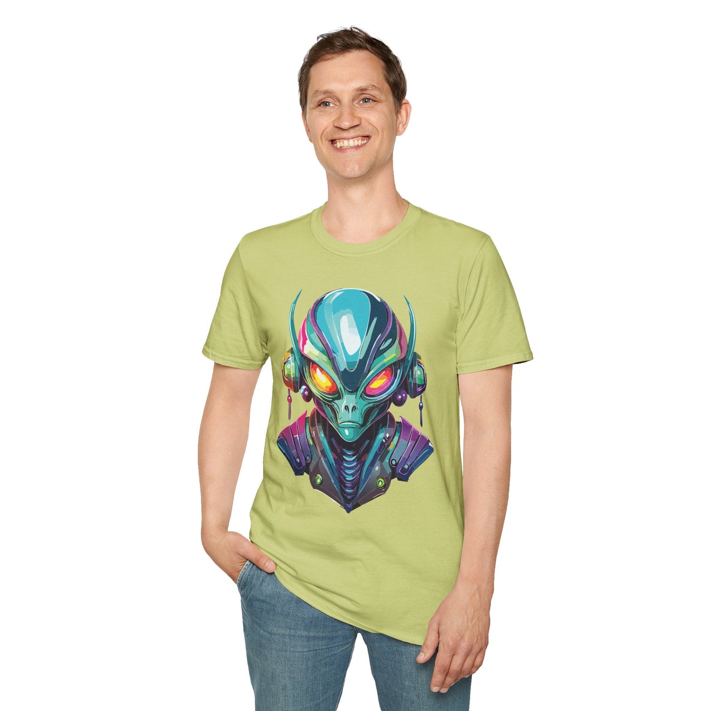Alien Cosmos Unisex Cotton T Shirt With Alien Artwork Softstyle Ring Spun Cotton 64000