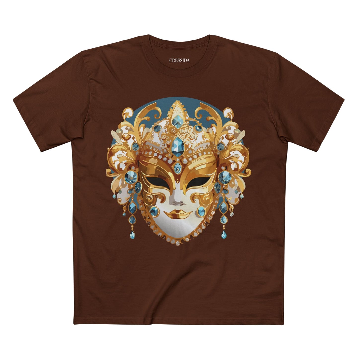 Carnival Mask Graphic T-Shirt Unisex 100 Cotton With Antique Gold Art Design Tee 12