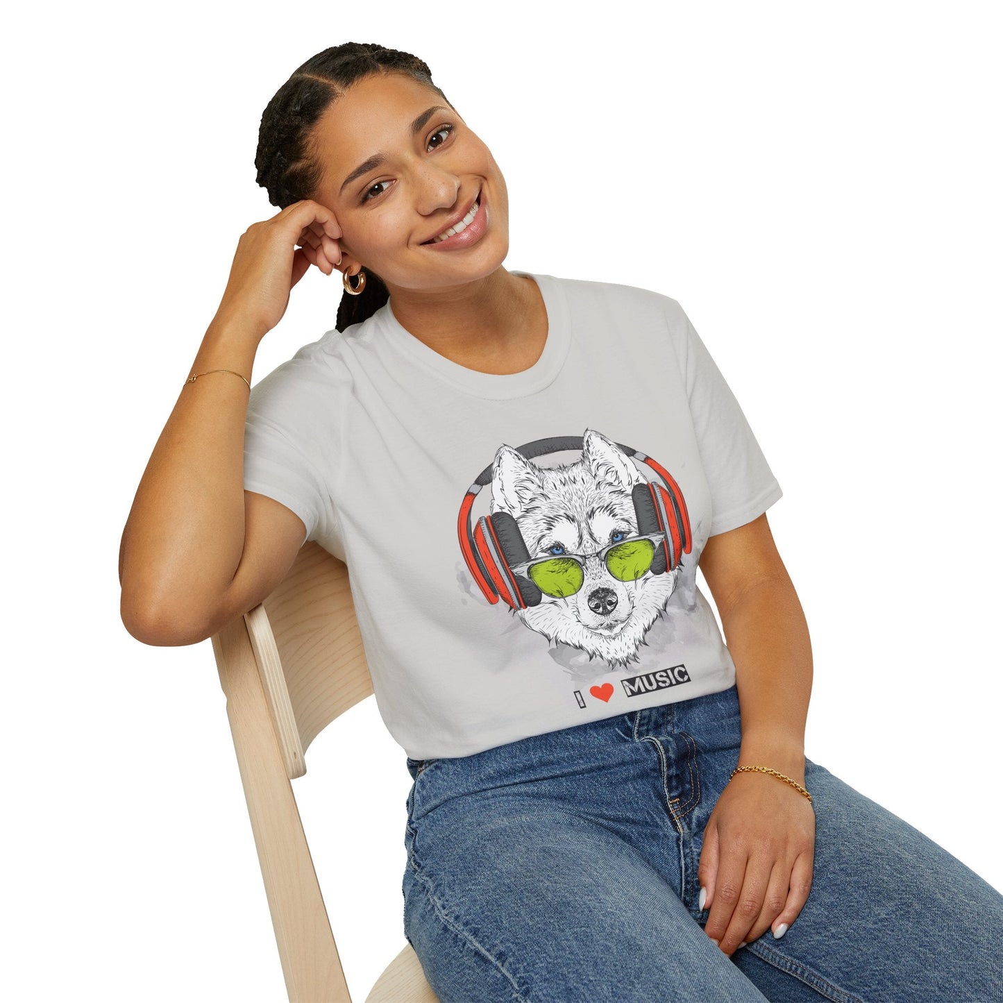 I Love Music Animals Shirt With Headphones Unisex Softstyle Tee Premium Comfort Short Sleeve