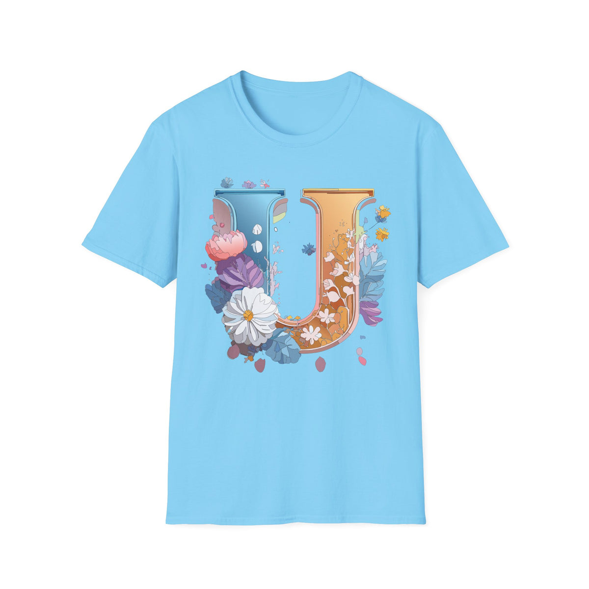 Floral Letter U T-Shirt | Botanical Initial Tee, Monogram Graphic