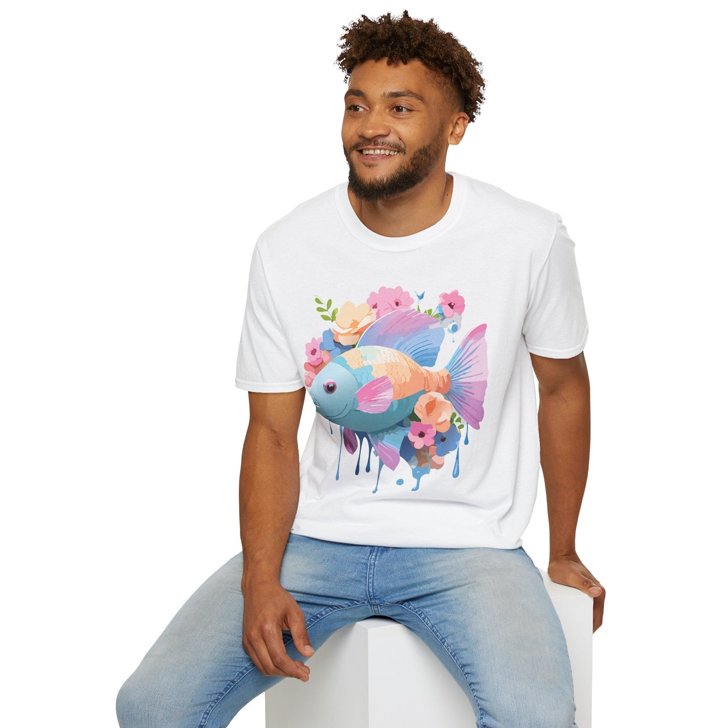 Fish Art Design Graphic Tee Unisex Short Sleeve T Shirt With Fish Artwork Premium Cotton