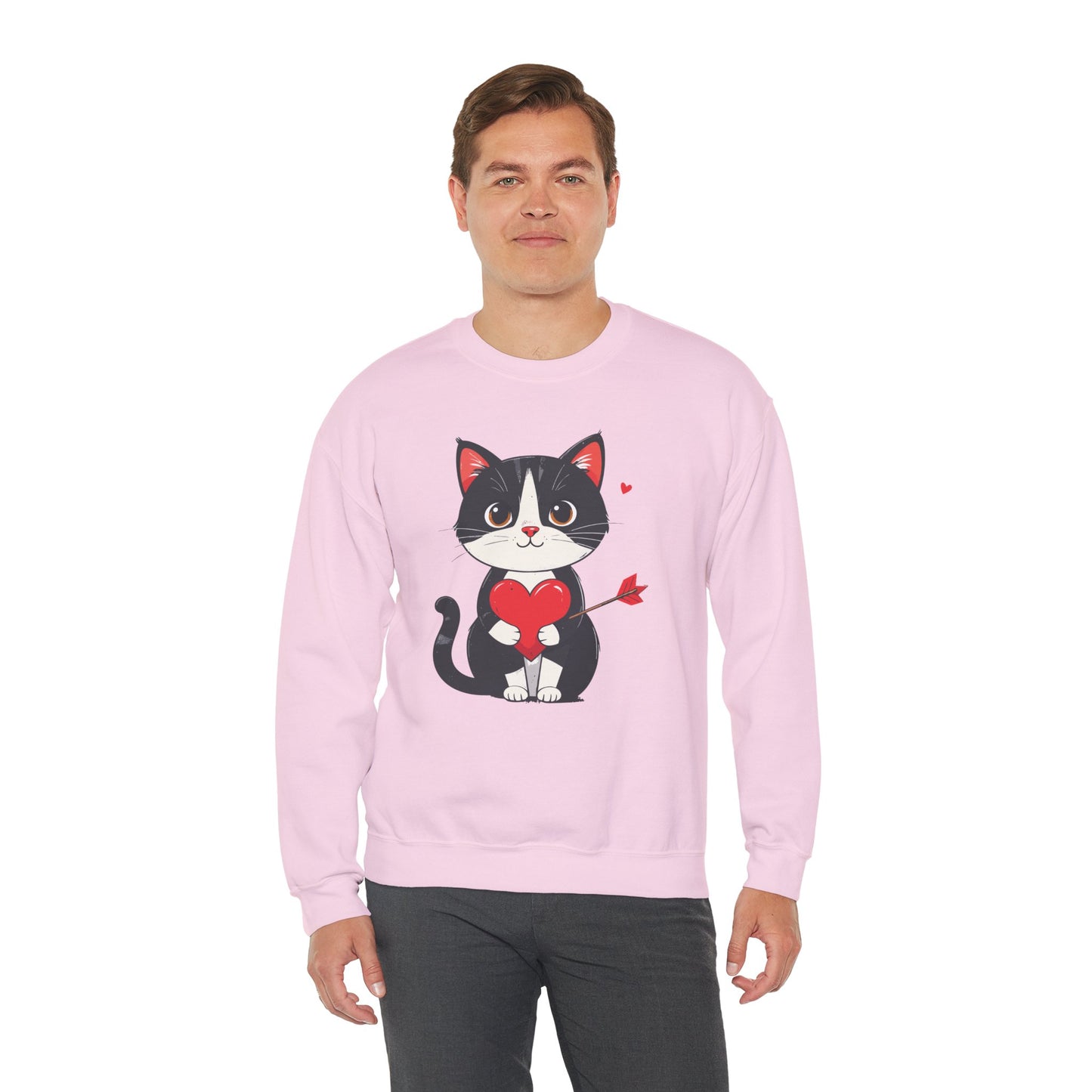 Cat Heart Sweatshirt, Heart Sweatshirt, Cat Sweatshirt, Valentine's Day Sweatshirt, 50/50 Cotton-Poly Animal Sweatshirt 103