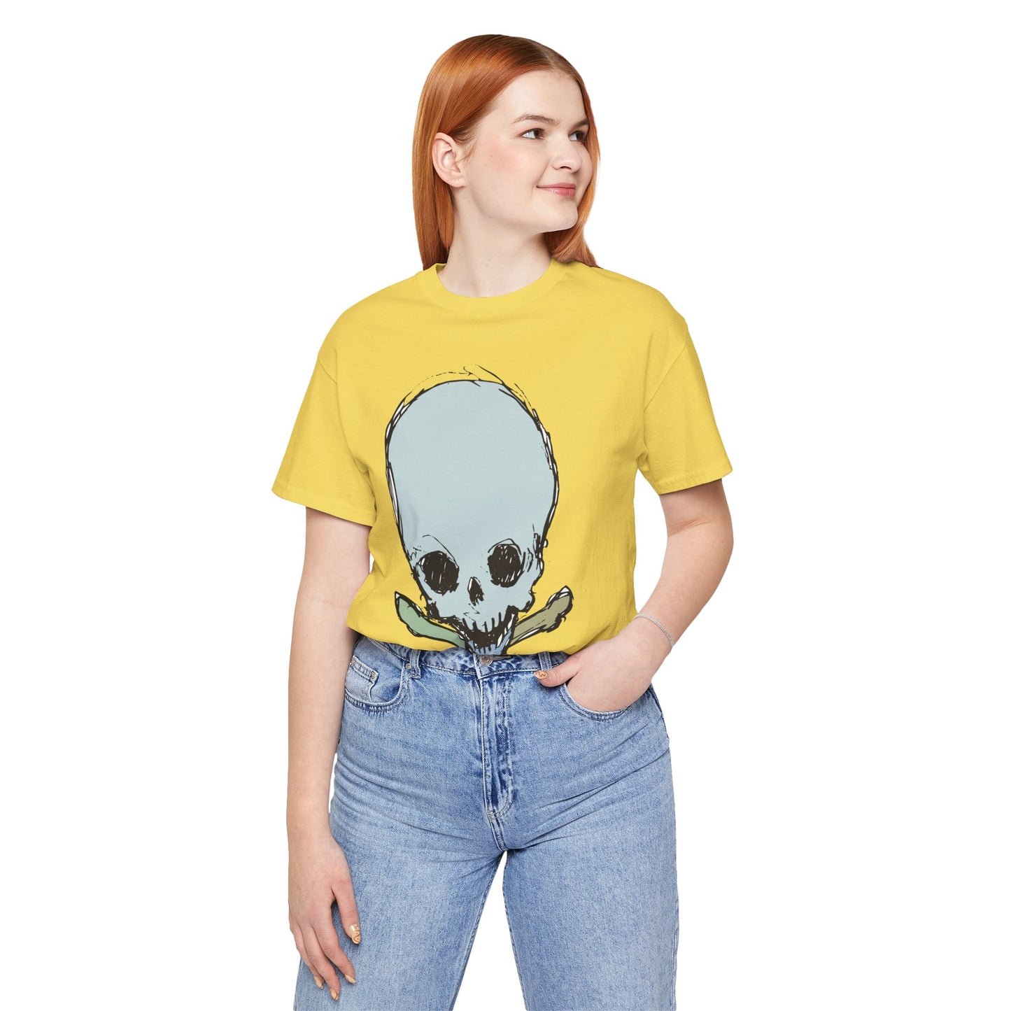 Lt Blue Skull Graphic Design Tee, Skull Shirt, Vintage Tees, Art Design T-Shirt, Vintage Graphic Tee, Art Shirts with Skulls