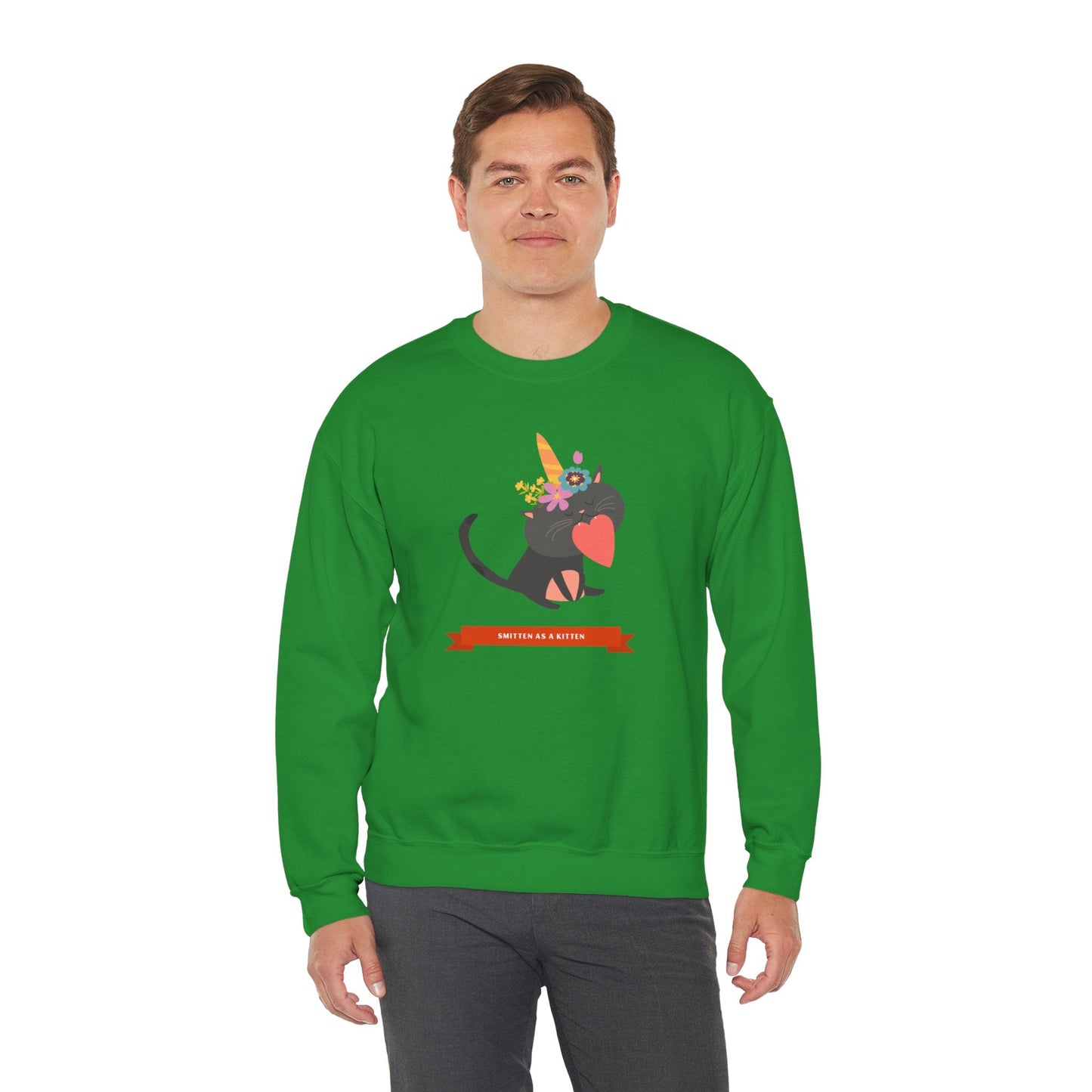 Cat Heart Sweatshirt Unisex Valentine Gift 50/50 Cotton-Poly Crewneck Gildan 18000