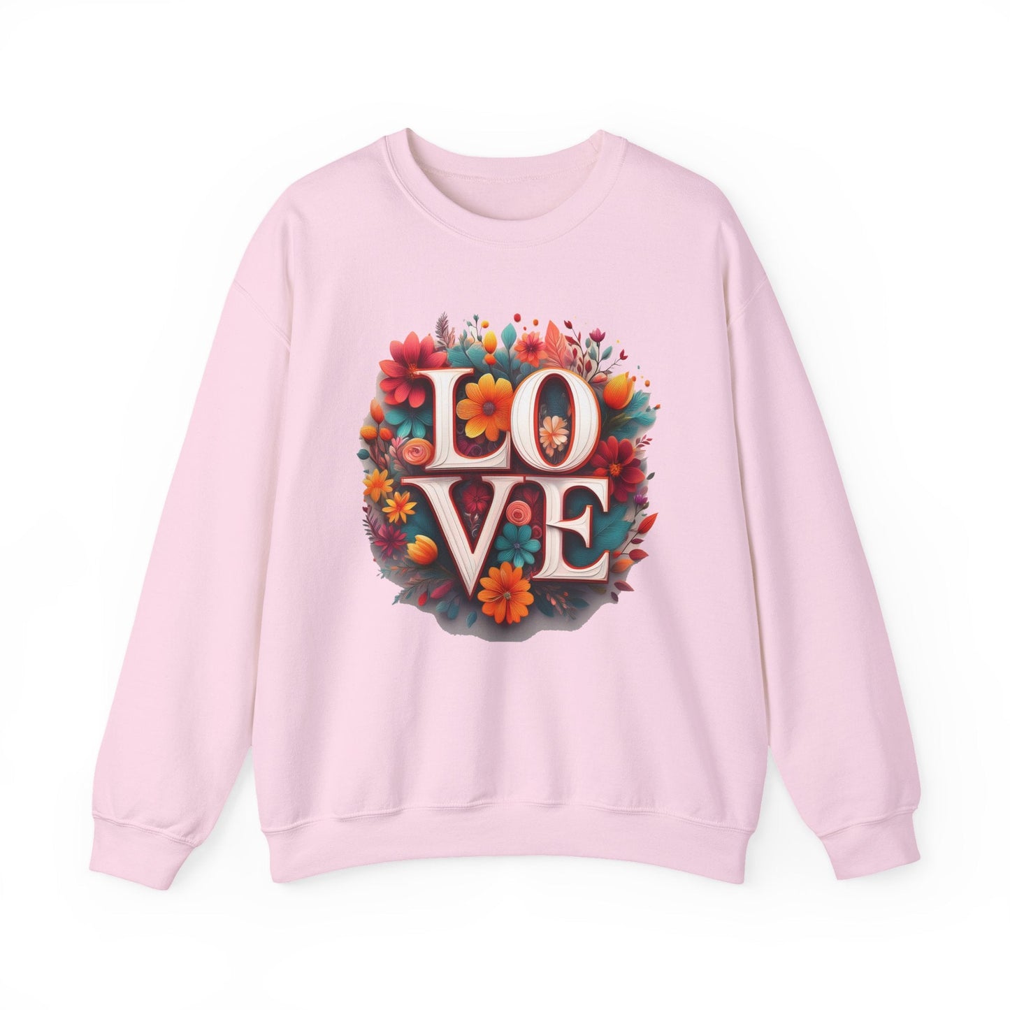 Floral Love Valentines Day Sweatshirt Unisex Heavy Blend Crewneck 50/50 Cotton Polyester Gildan 18000