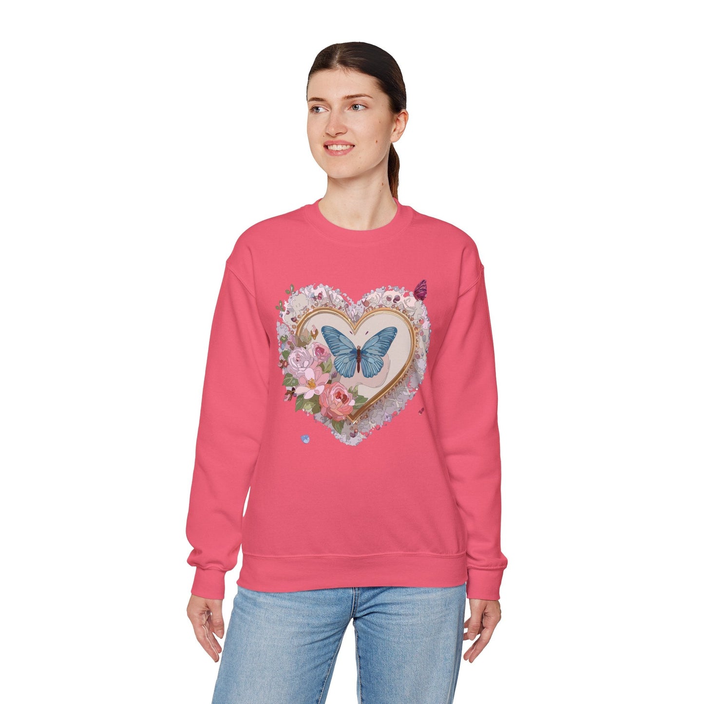 Floral Heart Unisex Crewneck Sweatshirt Valentines Floral Love Gildan 18000 Heavy Blend