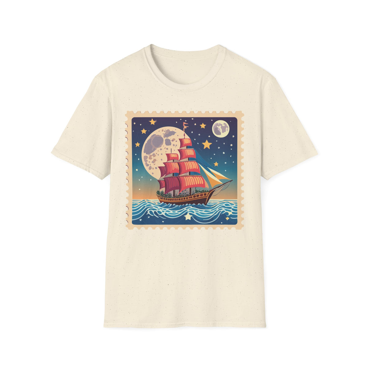 Vintage Sailing Ship Moon Poster T-Shirt | Nautical Ship Illustration