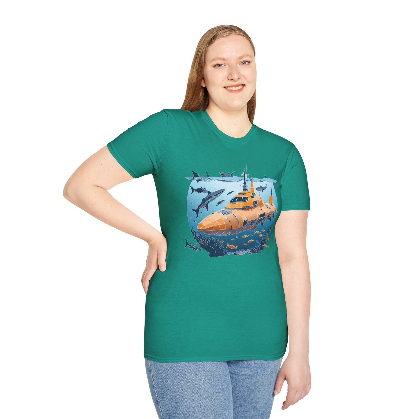 Ocean Graphic Tee Shirt Unisex Softstyle 64000 Gildan Lightweight Breathable Ocean Design U Boat