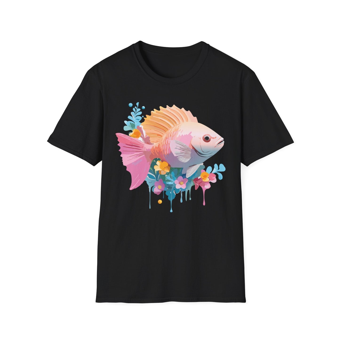 Fish Art Design Graphic Tee Shirt Unisex Softstyle Cotton Short Sleeve Comfort Fit Everyday Wear