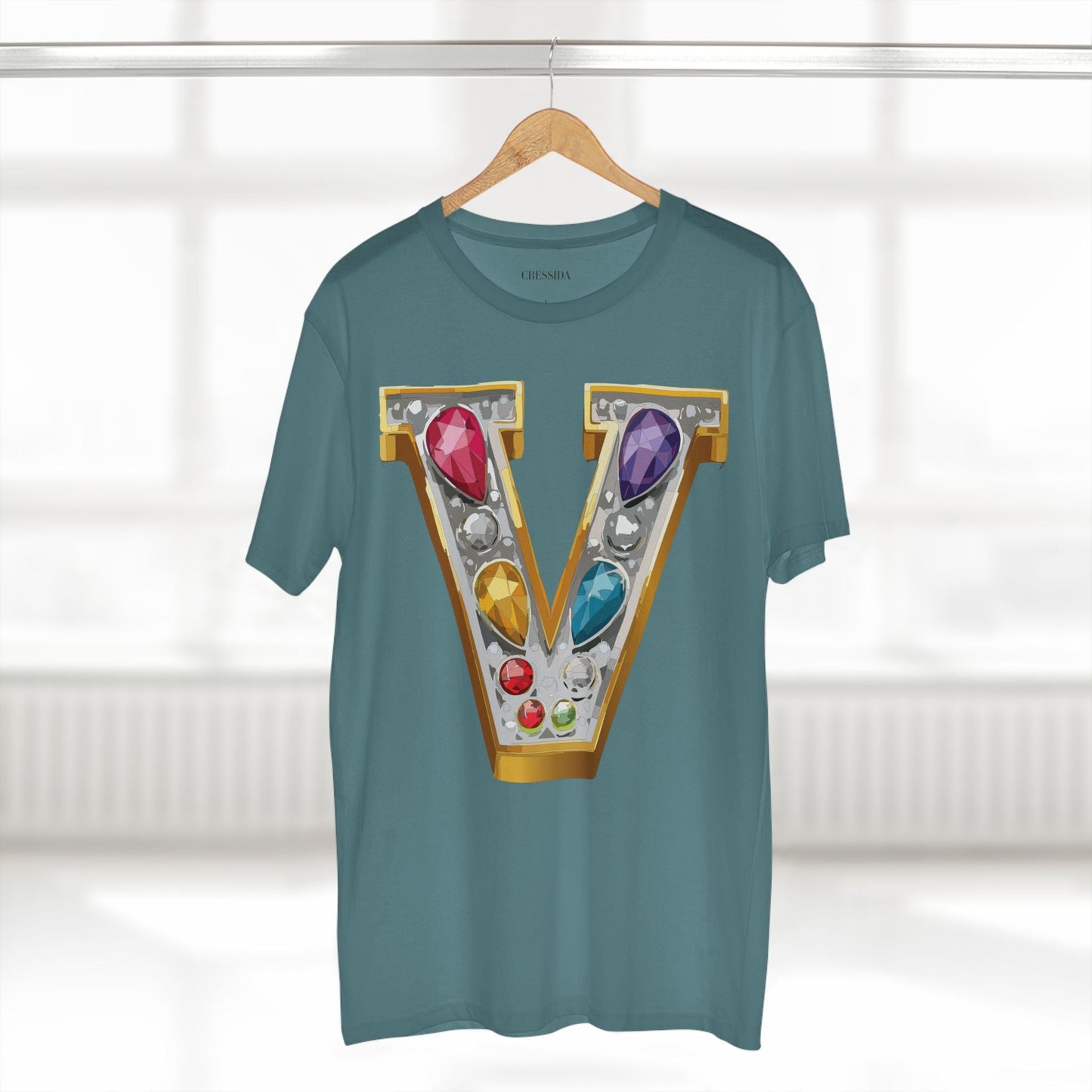 Letter V Graphic Design Tee Unisex 100 Cotton With Antique Gold Letters Artwork T-Shirt