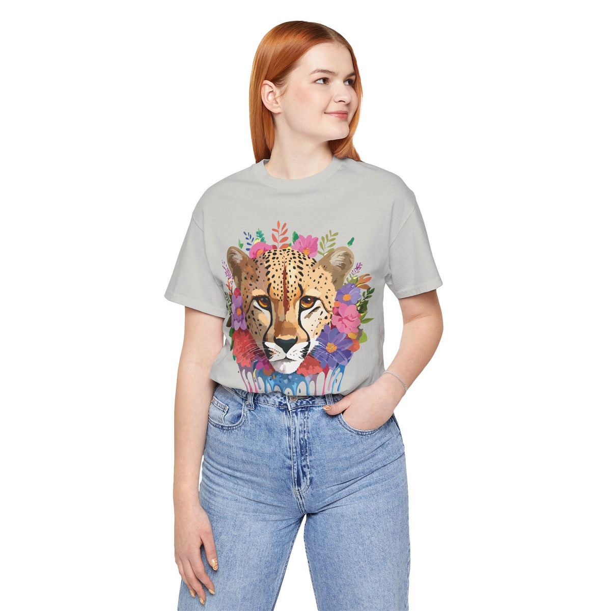 Cheetah Graphic Unisex Cotton Bella+Canvas Tee with Art Animal Design e12
