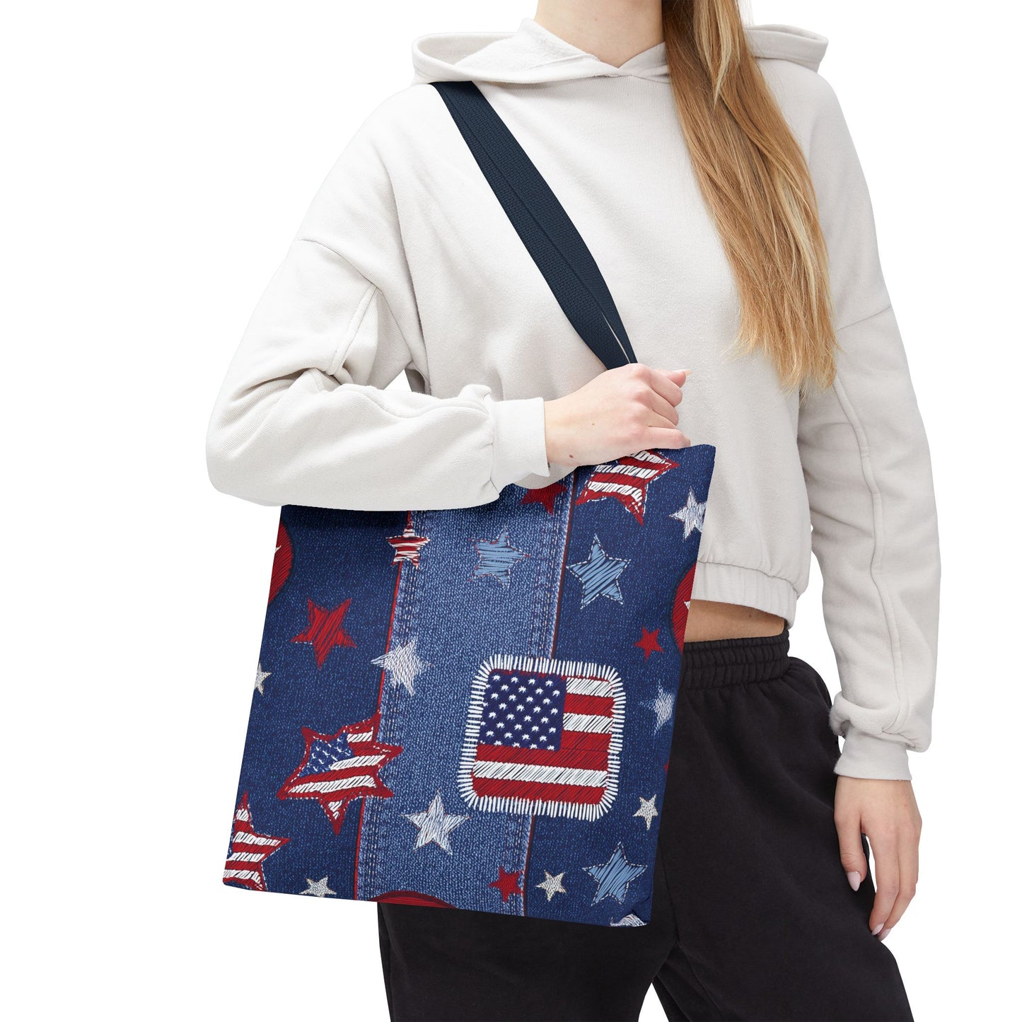 4th of July Graphic Denim Fabric Imitation Print Unisex Canvas Bag Poly Spun 3 Sizes Tote Bag 200-13