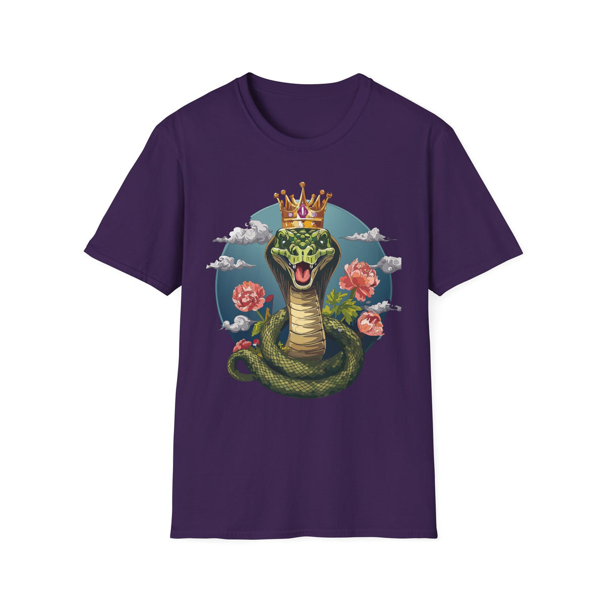 Crowned Snake Illustration T-Shirt | King Cobra Floral Art