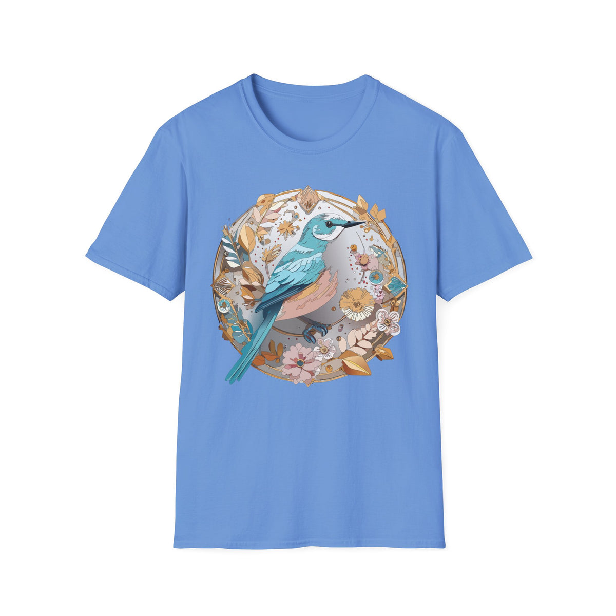 Blue Bird Floral Wreath T-Shirt | Botanical Bird Illustration