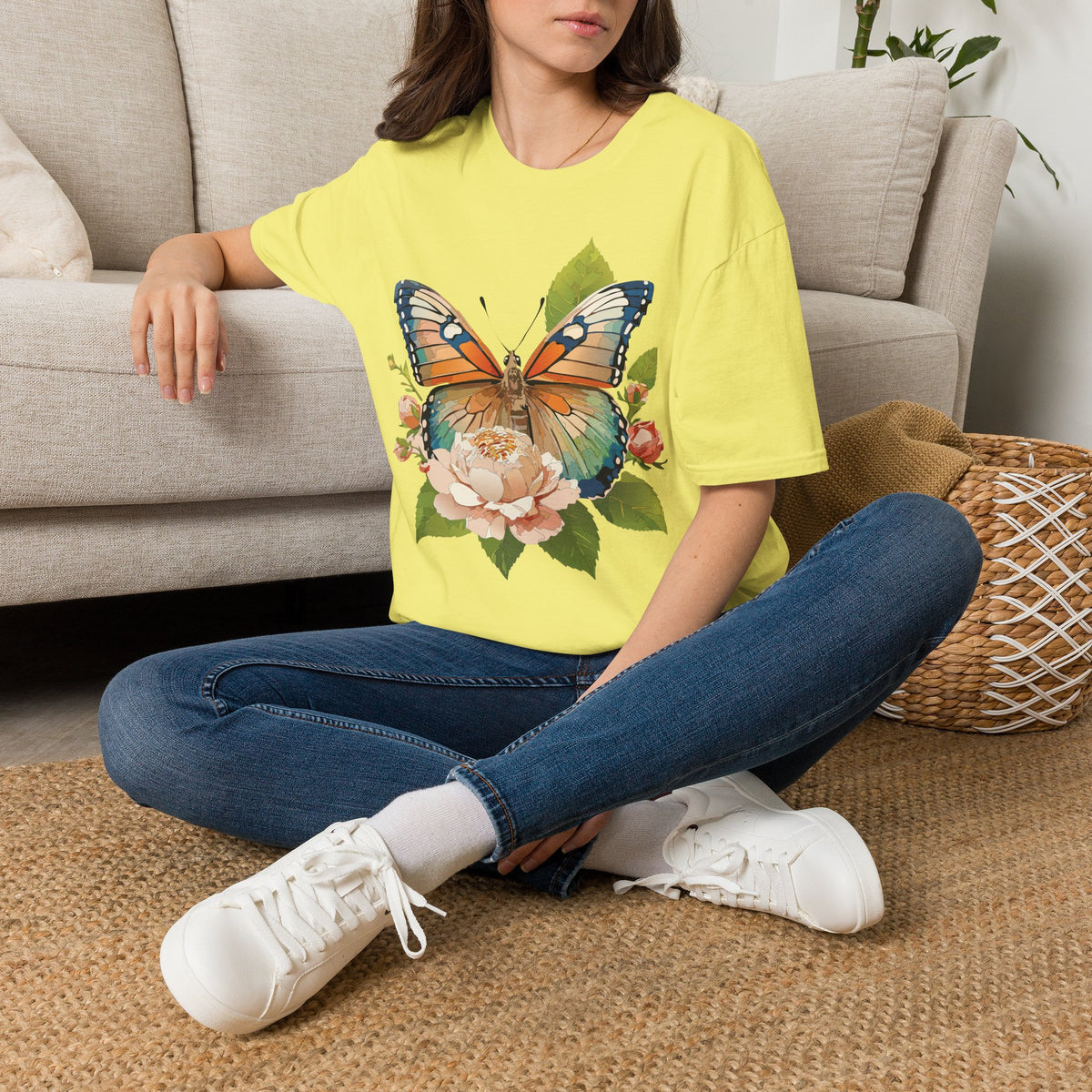 Butterfly Floral T-Shirt — Watercolor Monarch & Roses Graphic Tee Unisex 100 Cotton Gildan T-Shirt