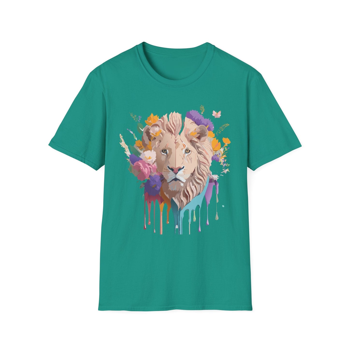 Unisex Lion Shirt Floral Lion Tee Softstyle 64000 Gildan Cotton Tee