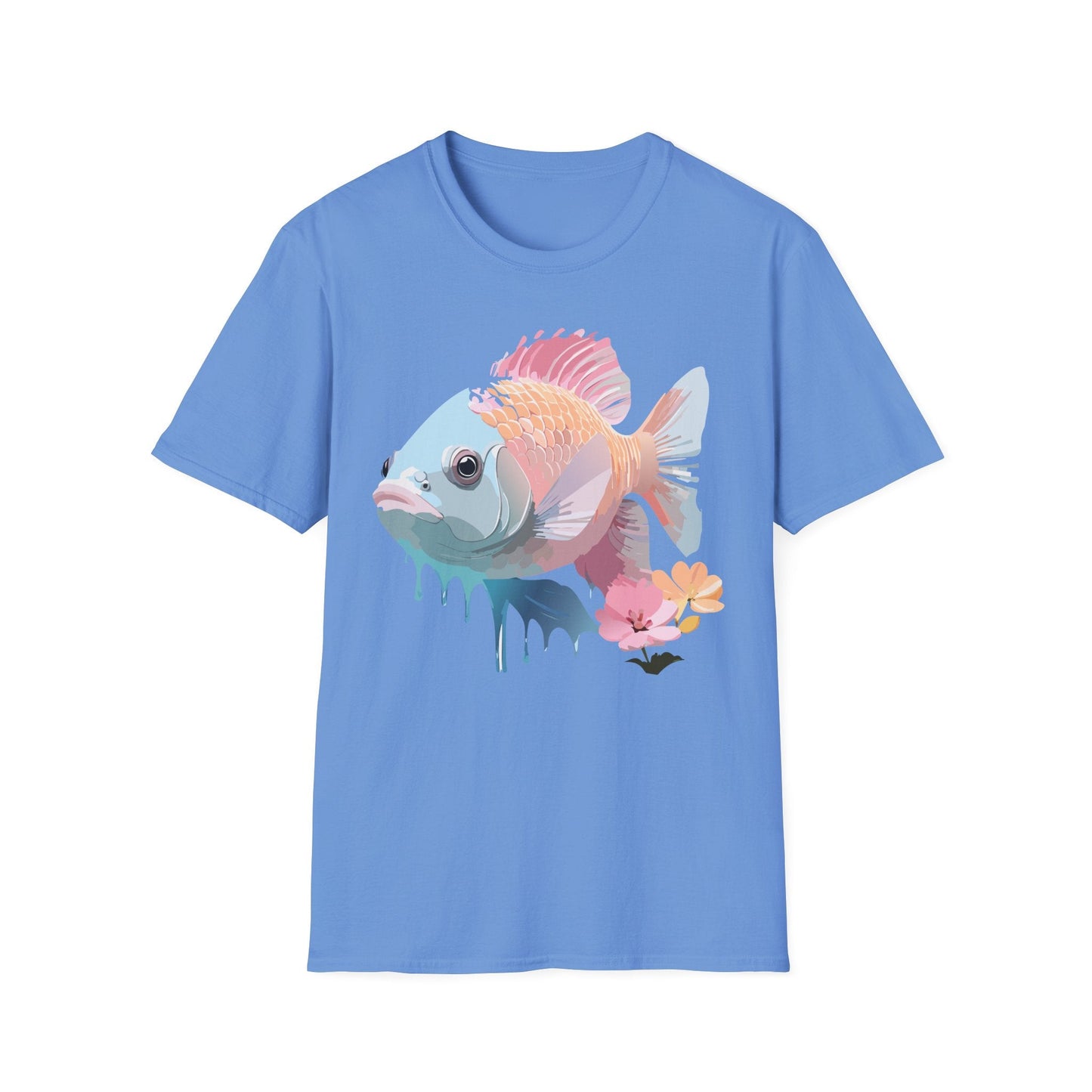 Fish Art Design Shirt Unisex Graphic Tee 100 Percent Ring Spun Cotton Softstyle Gildan 64000