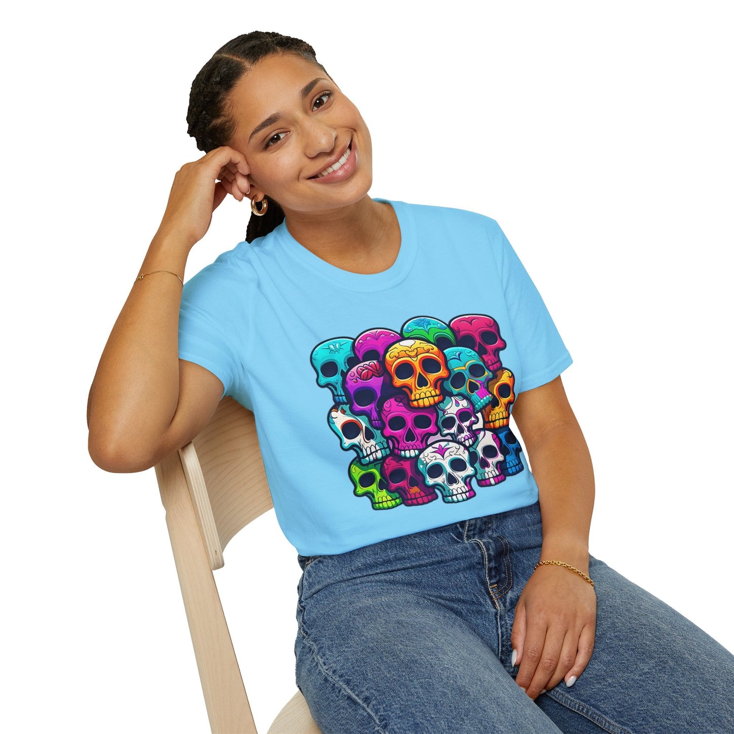 Unisex Skull Tee Shirt With Skeleton Design Gildan Softstyle 64000 100 Percent Ring Spun Cotton