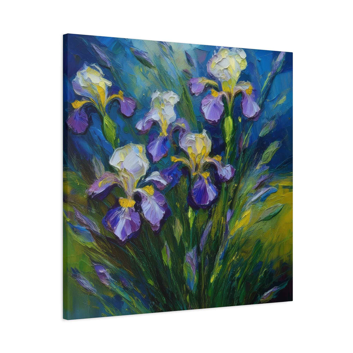 Irises Floral Print Canvas, Floral Oil Paint Print 20x20, 24x24, 30x30, 32x32, 36x36 Art Design Pine-Wood Inner Frame MC-185