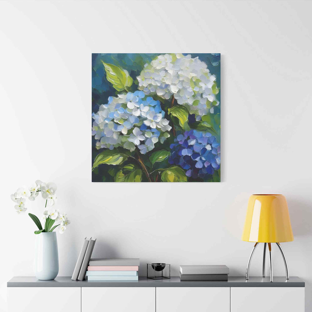 Hydrangeas Print Canvas, Flowers Oil Paint Print 20x20, 24x24, 30x30, 32x32, 36x36, Floral Art Design Print Non-Frame MC-30