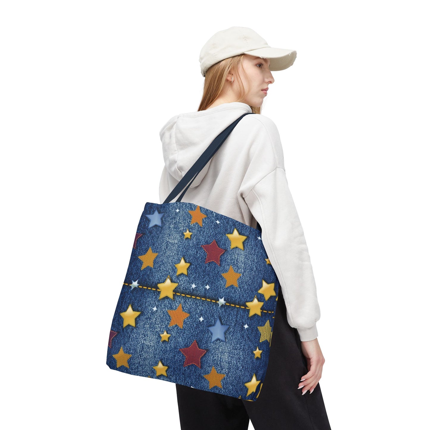 Denim Fabric Imitation Print Unisex Canvas Bag Poly Spun 3 Sizes Tote Bag 181-4