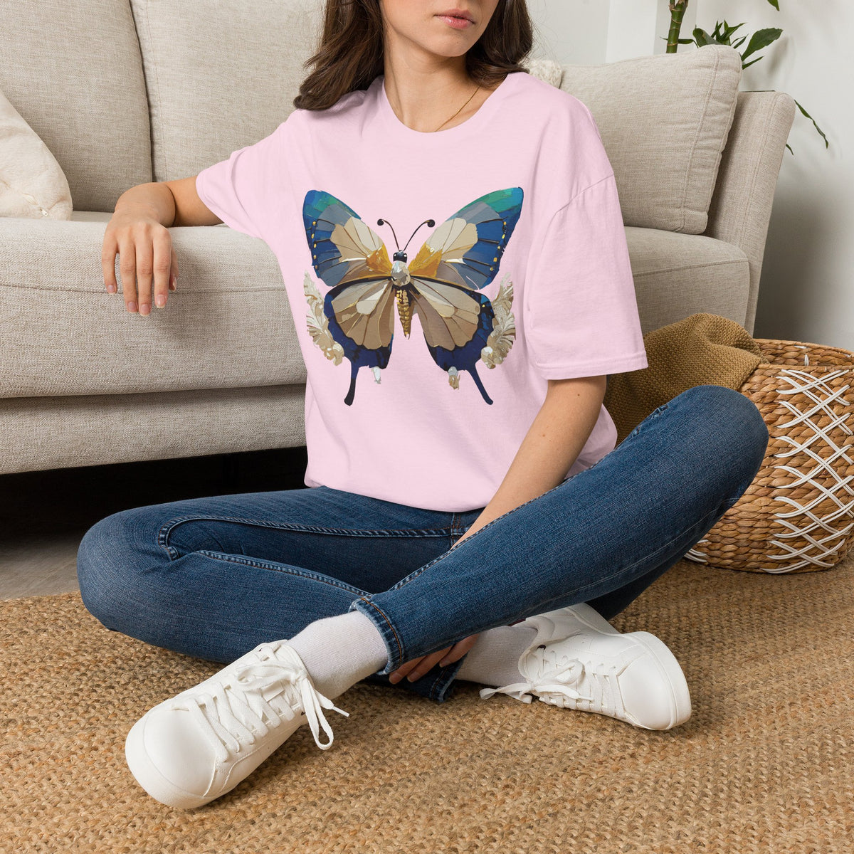 Butterfly Graphic T-Shirt — Earth Tone Floral Wing Design Graphic Tee Unisex 100 Cotton Gildan T-Shirt
