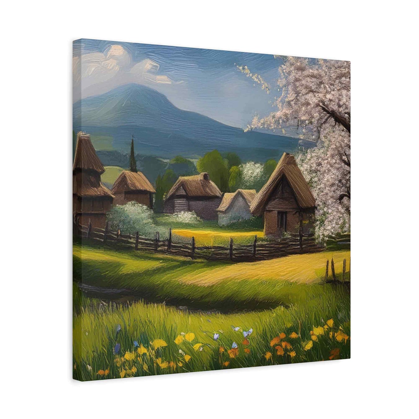 Countryside Spring Print Canvas, Oil Paint Print 20x20, 24x24, 30x30, 32x32, 36x36 Art Design Pine-Wood Inner Frame MC-110