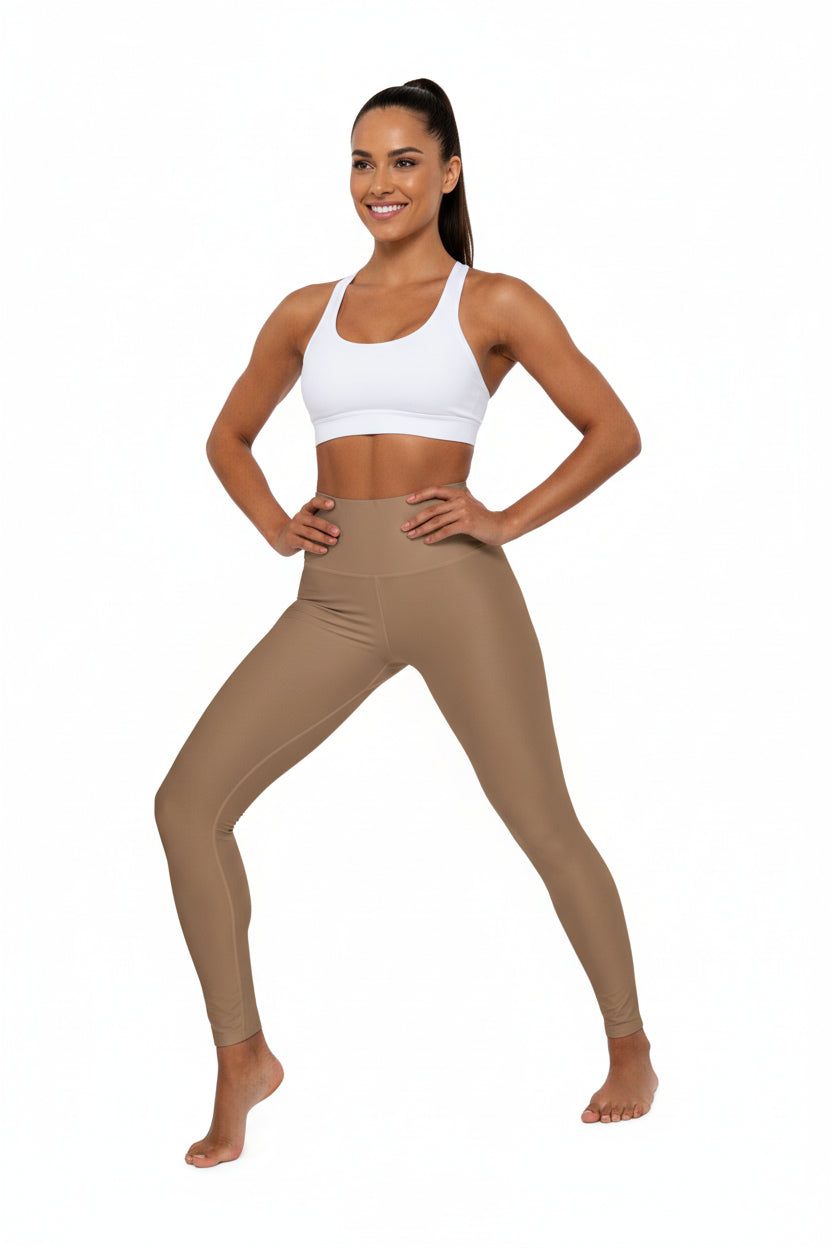 High-Waist Faded Copper Yoga Leggings Women's Poly-Span Smooth Neutral Light Brown Performance Tights